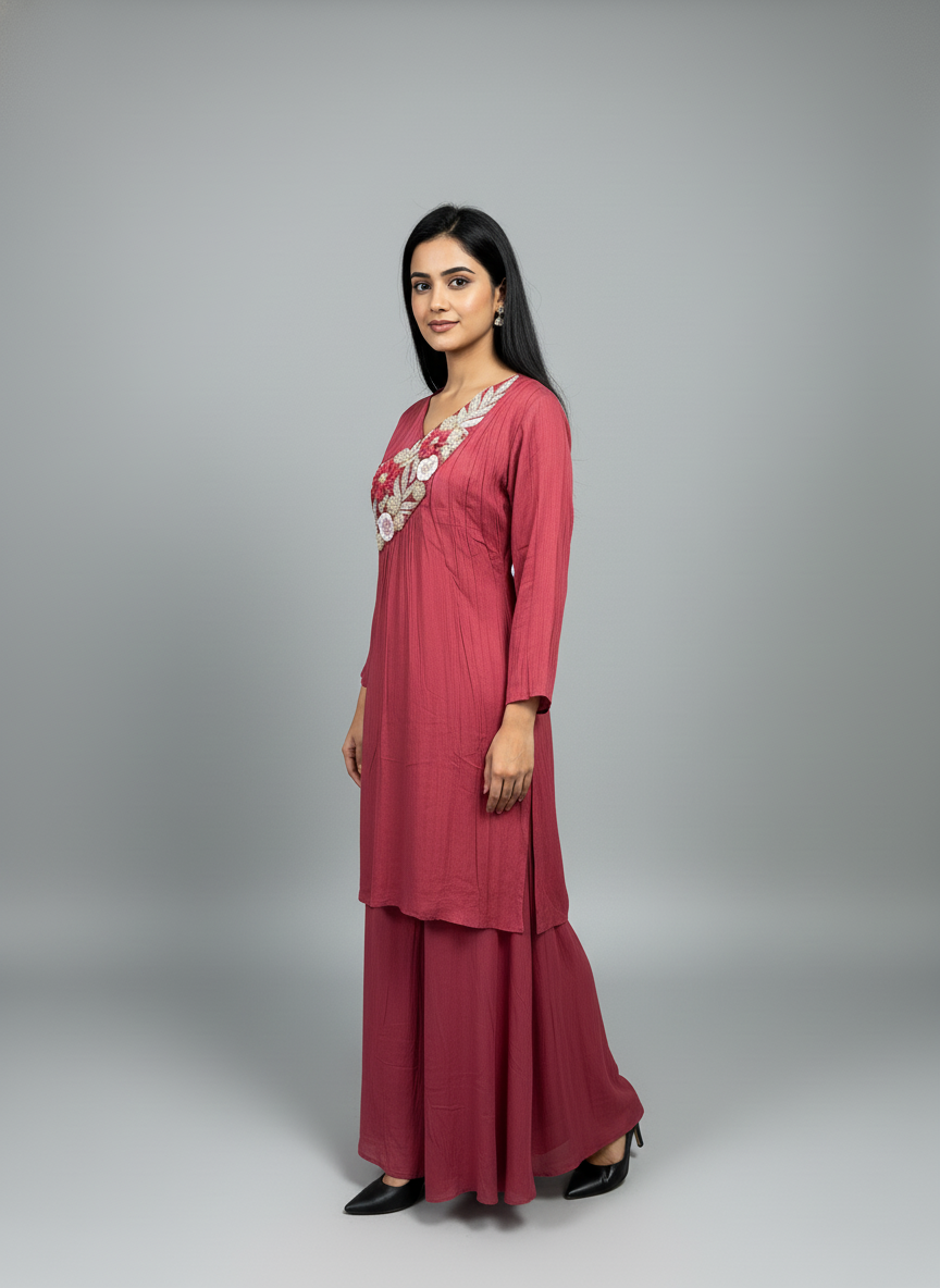 Pure Georgette Kurta with Floral Embroidery and Sharara Set