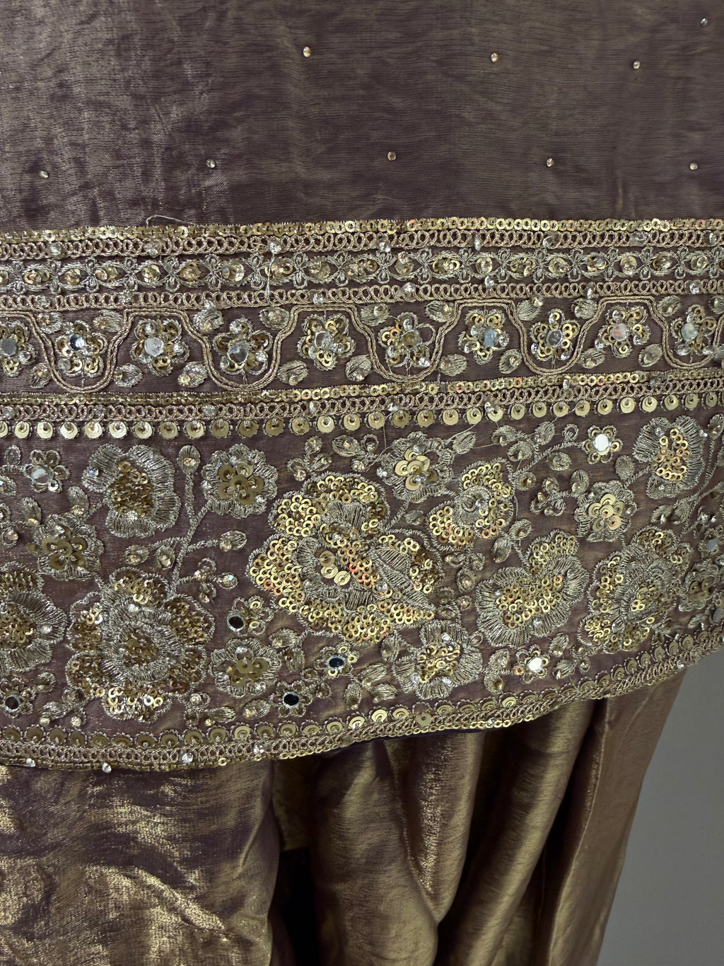 Dusty Brown Two-Tone Silk Blend Farsi Suit with Zari Embroidery