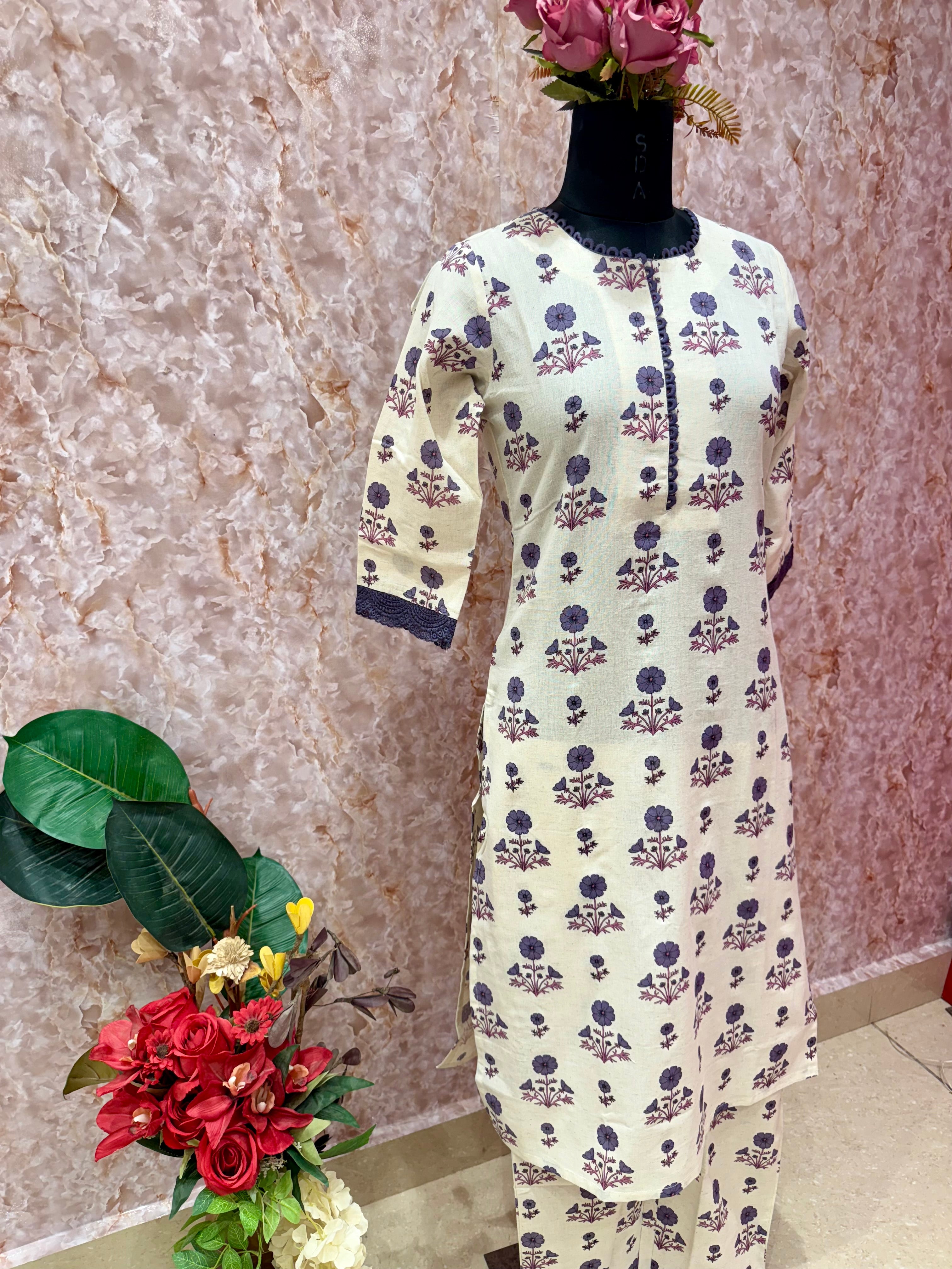 Elegant Bloom: Floral Printed Flex Cotton Kurta Set