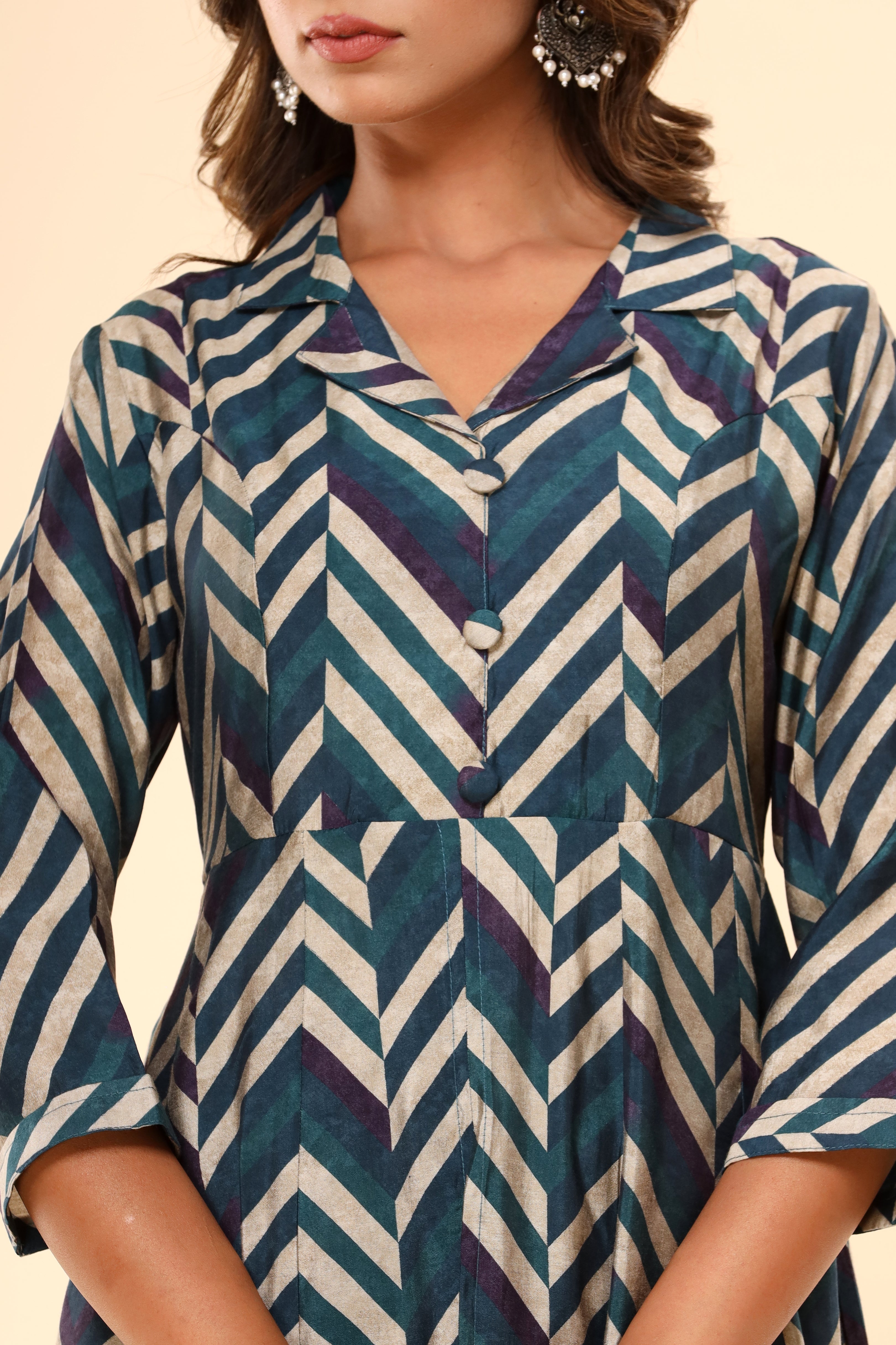 Blue Chevron Print Co-ord Set