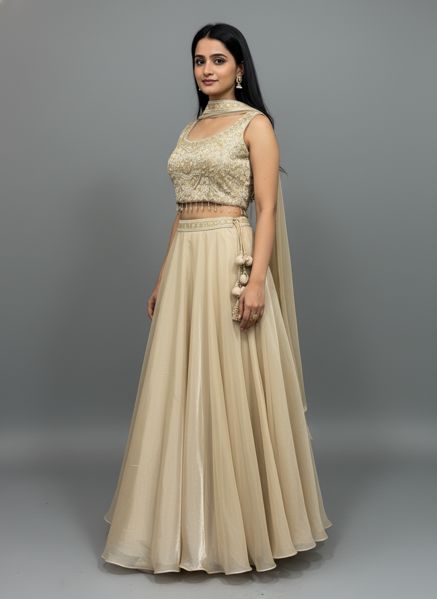 Elegant Metallic Rim Jhim Skirt Set for Reception/Cocktail