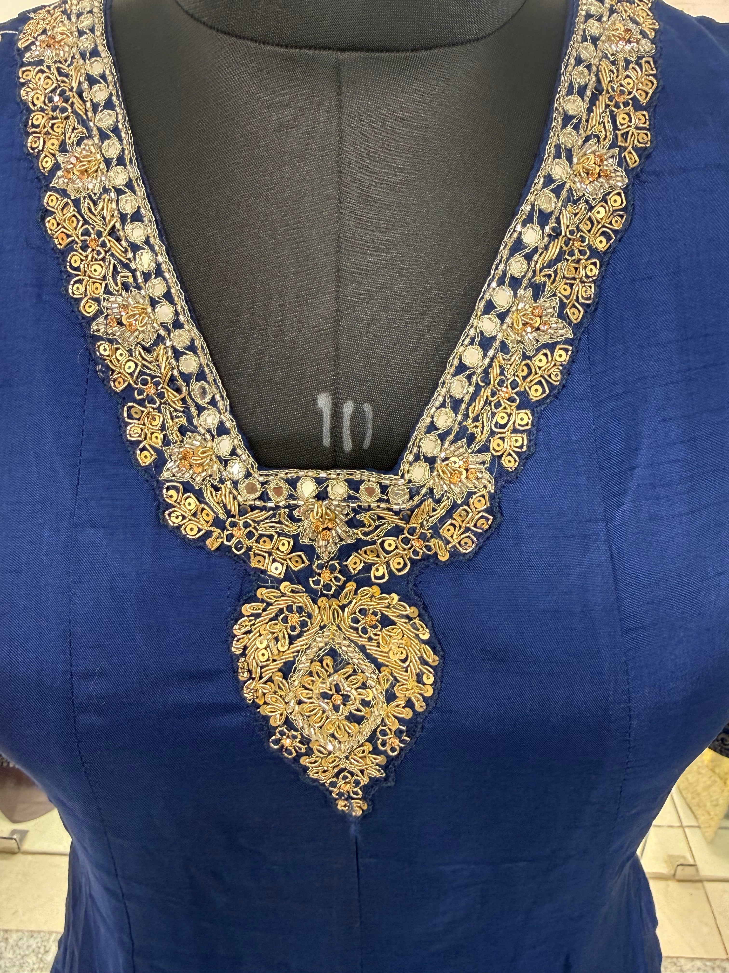 Royal Blue Silk Anarkali Suit