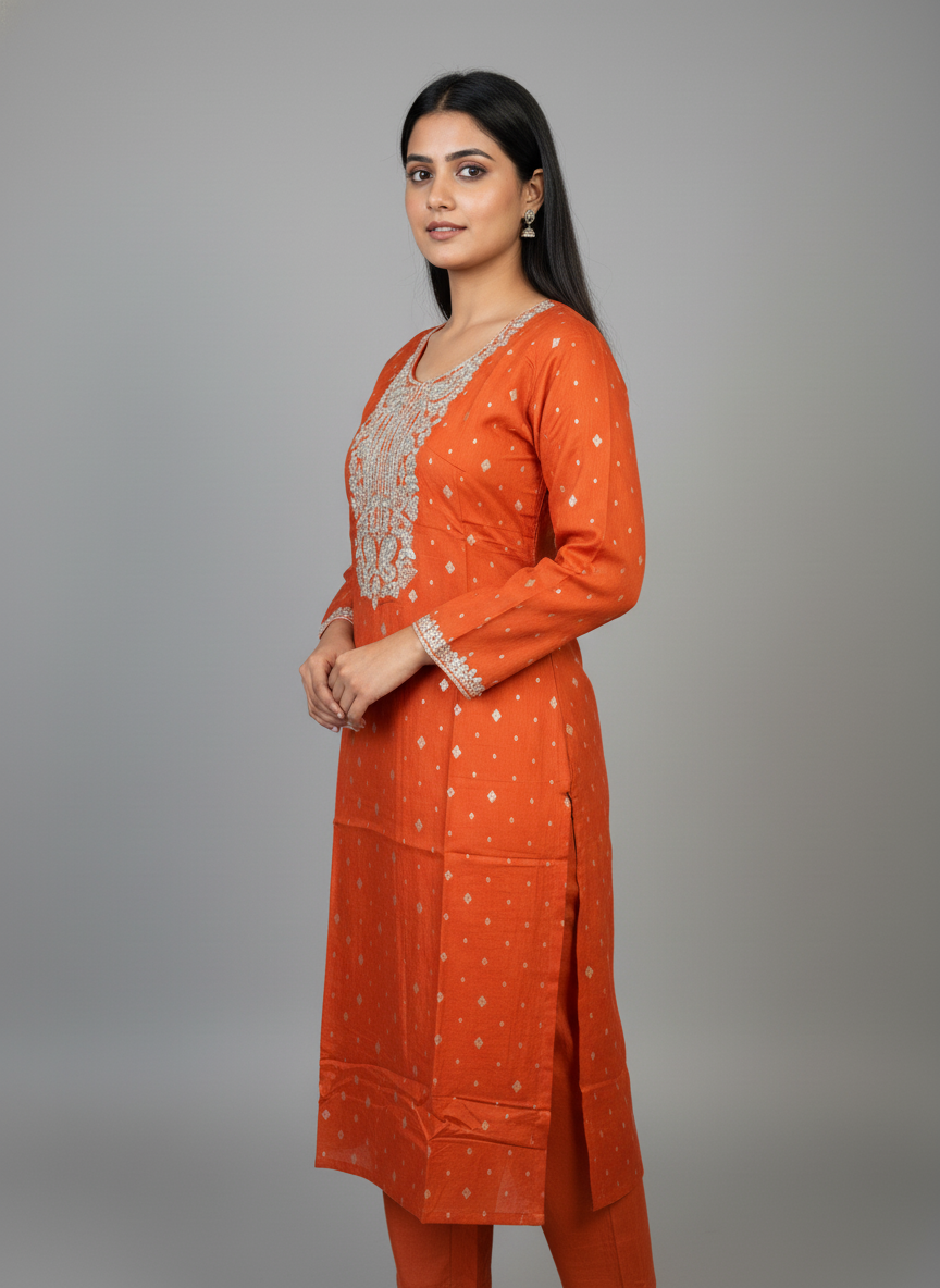 Radiant Orange Silk Embroidered Salwar Suit Set