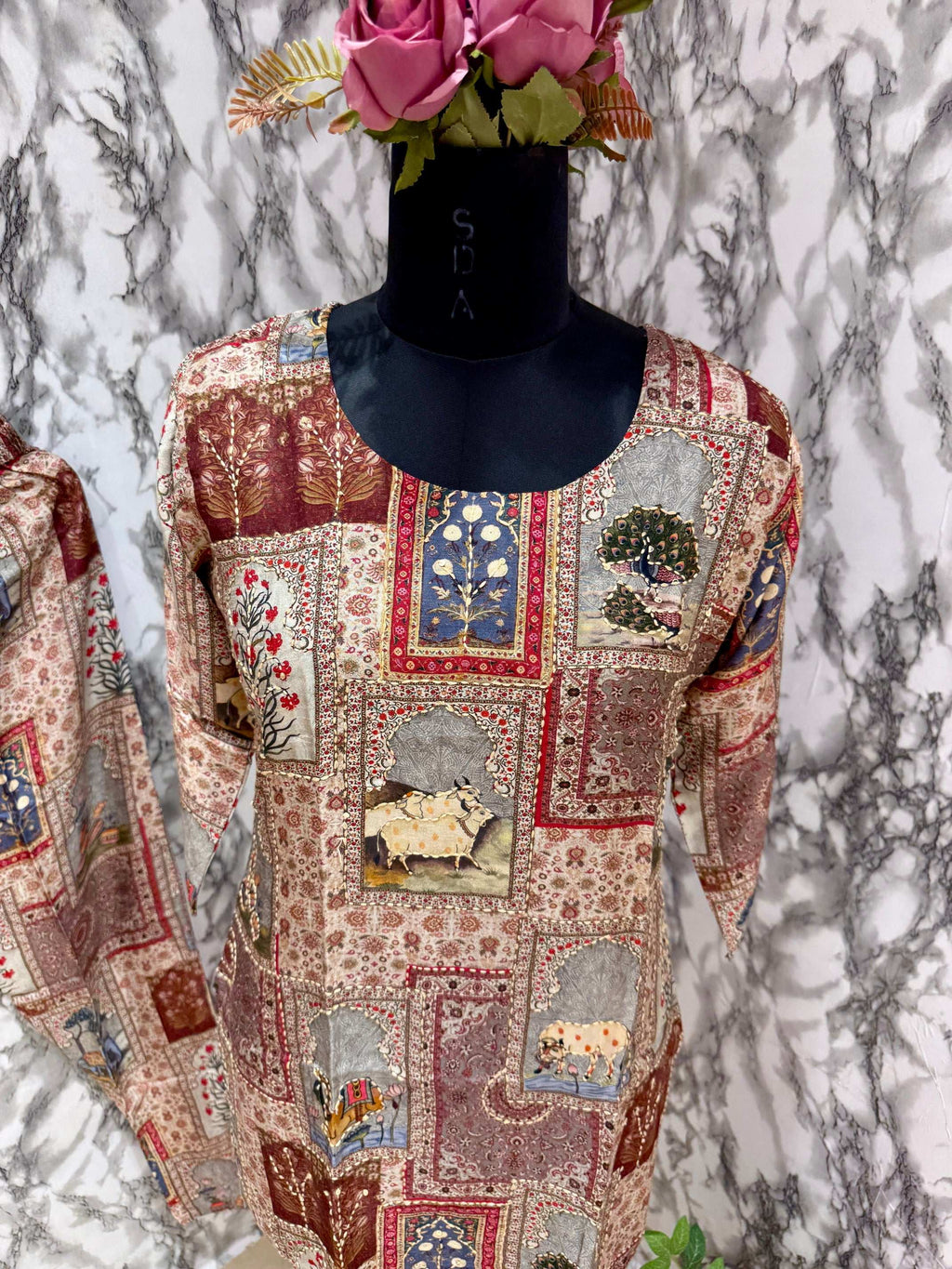 Figure Print Co-ord Set with Katha Work