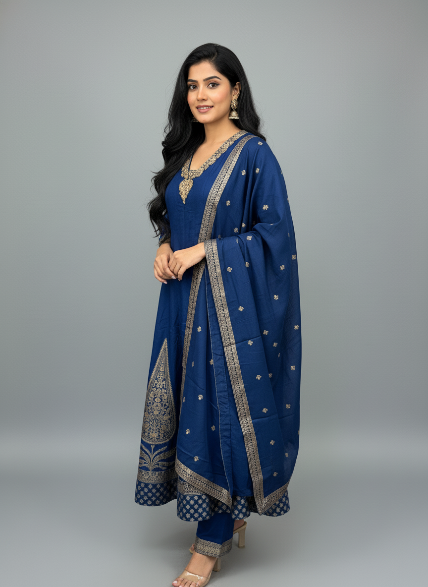 Royal Blue Silk Anarkali Suit