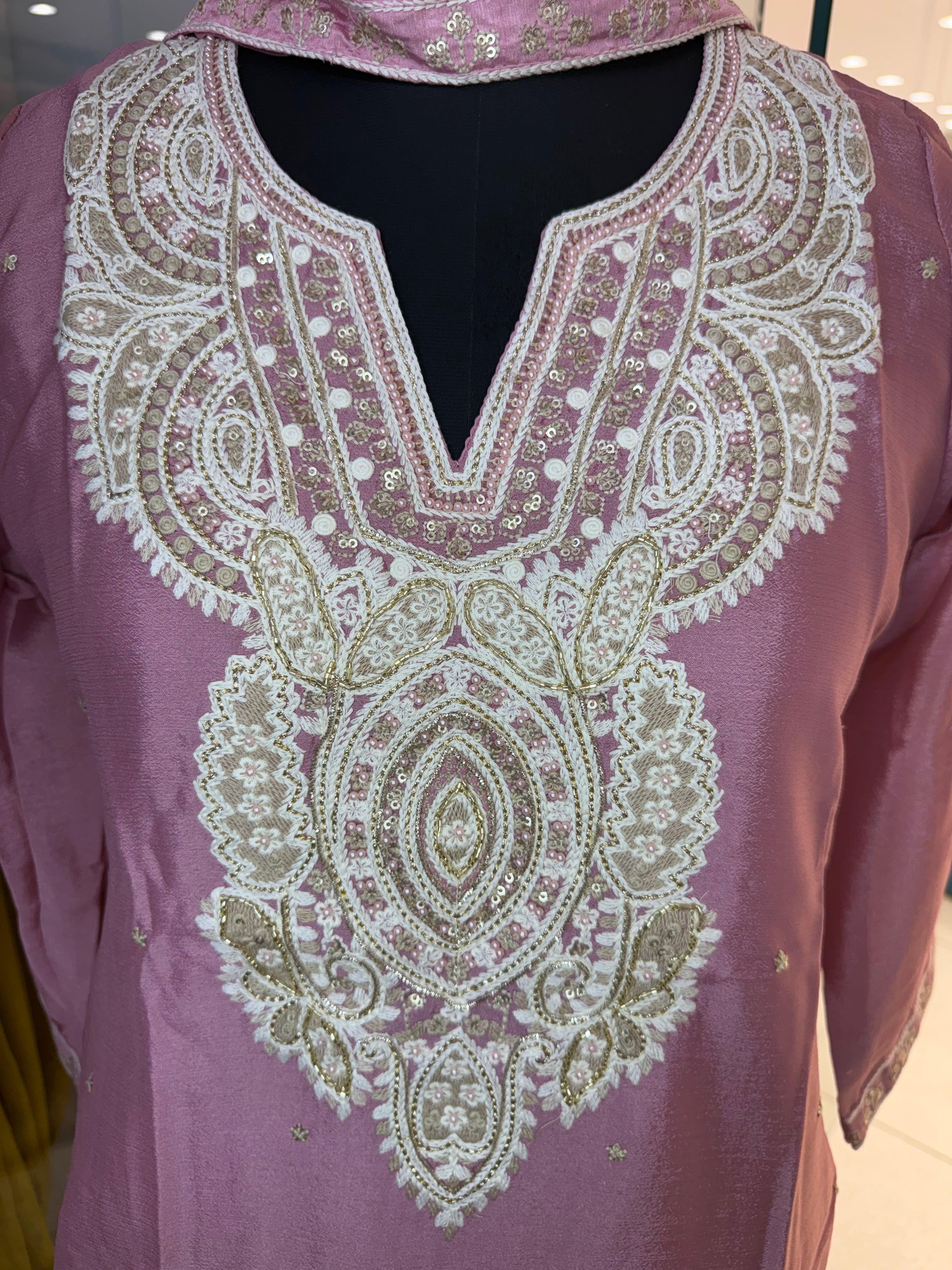 Blush Pink Silk Embroidered Palazzo Suit Set