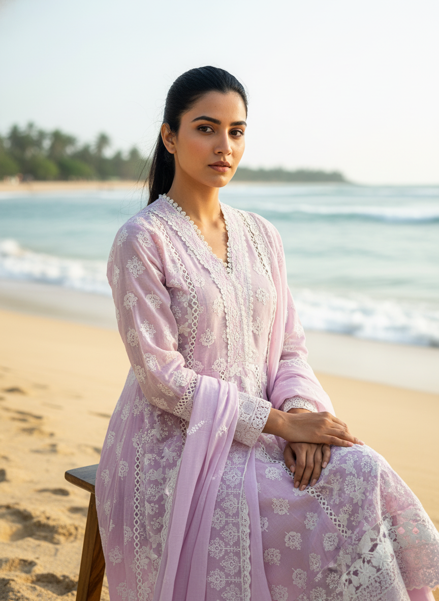 Lavender Embroidered Anarkali Suit