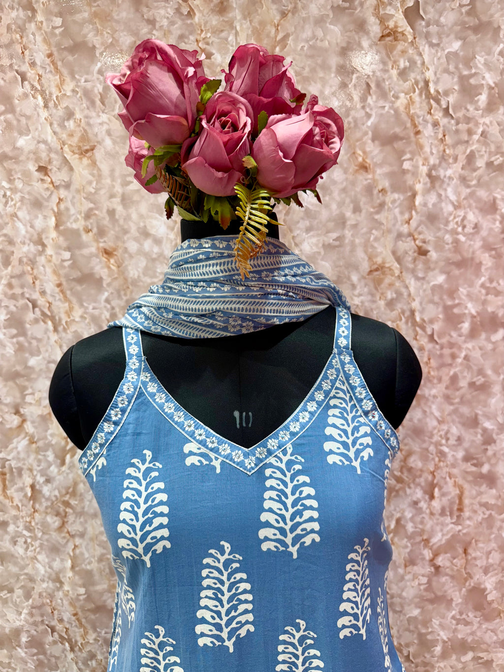 Elegant Indigo Handblock Printed Cotton Suit Set