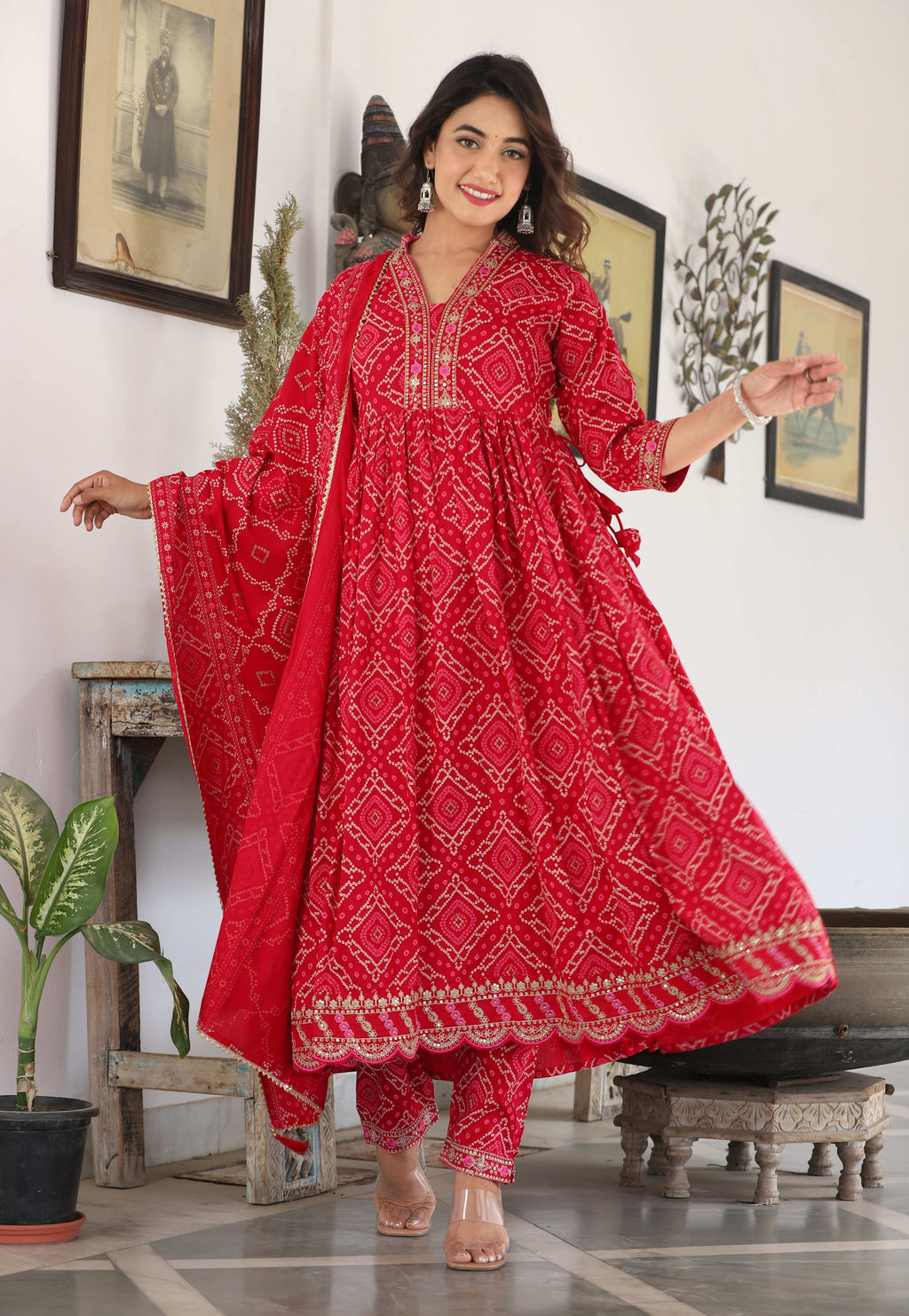 Bandhni Print Red Suit