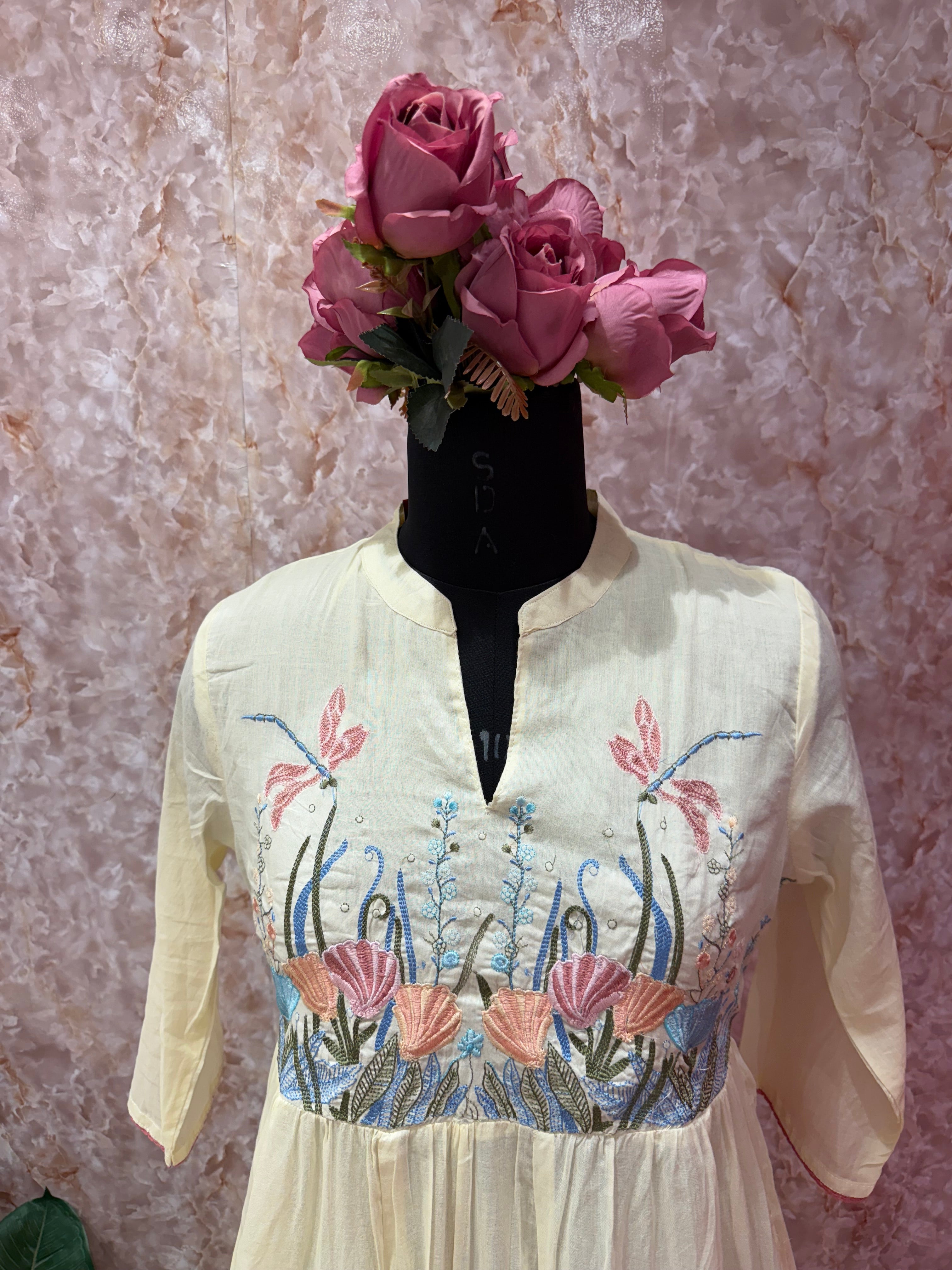 Sunshine Meadow: Soft Yellow Mul Cotton Anarkali Set