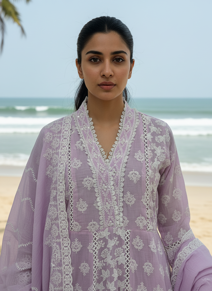 Lavender Embroidered Anarkali Suit