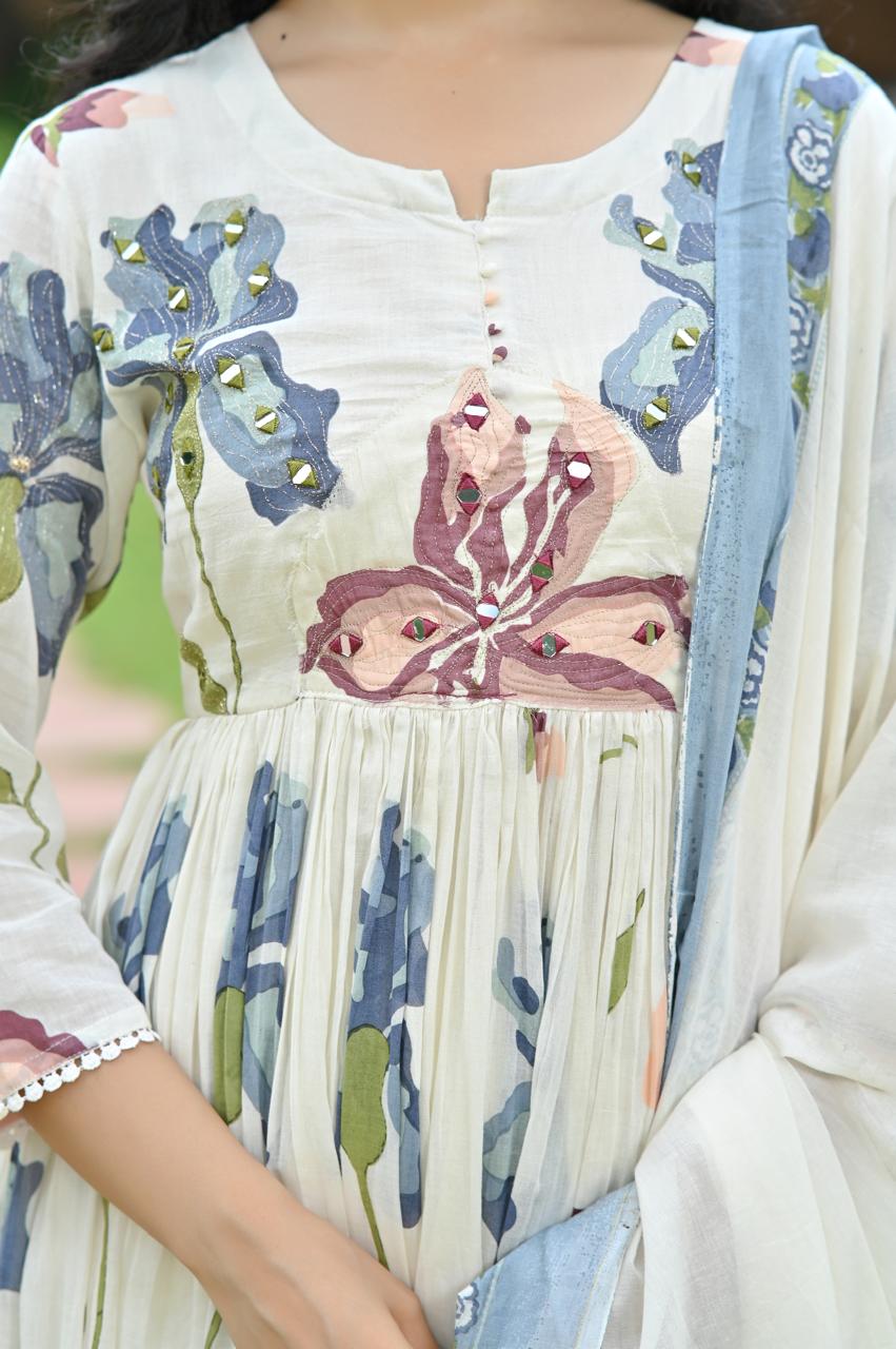 Elegant Floral Bliss - Mul Cotton Suit