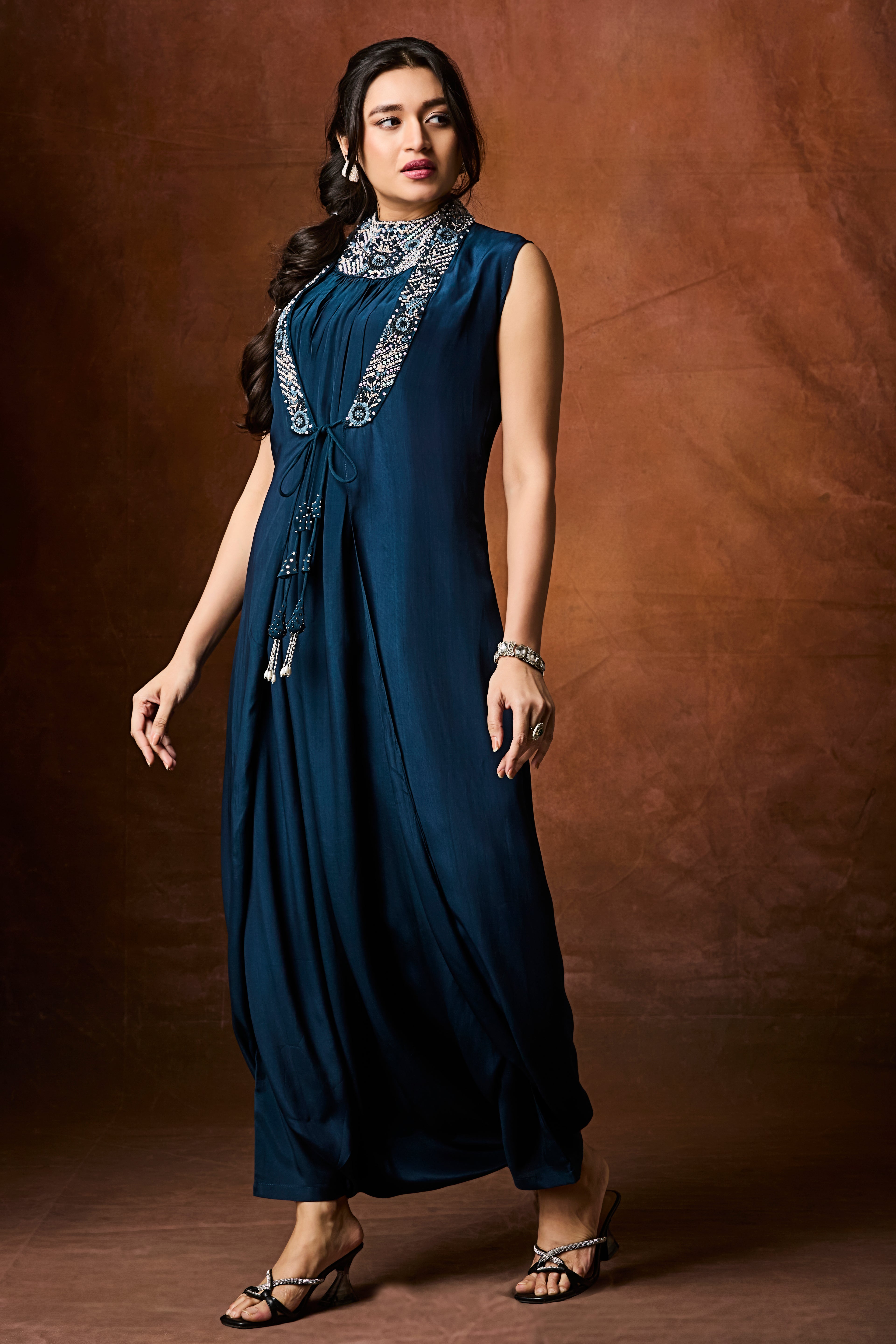 Modern Moroccan-Inspired Jumpsuit with Beaded Collar