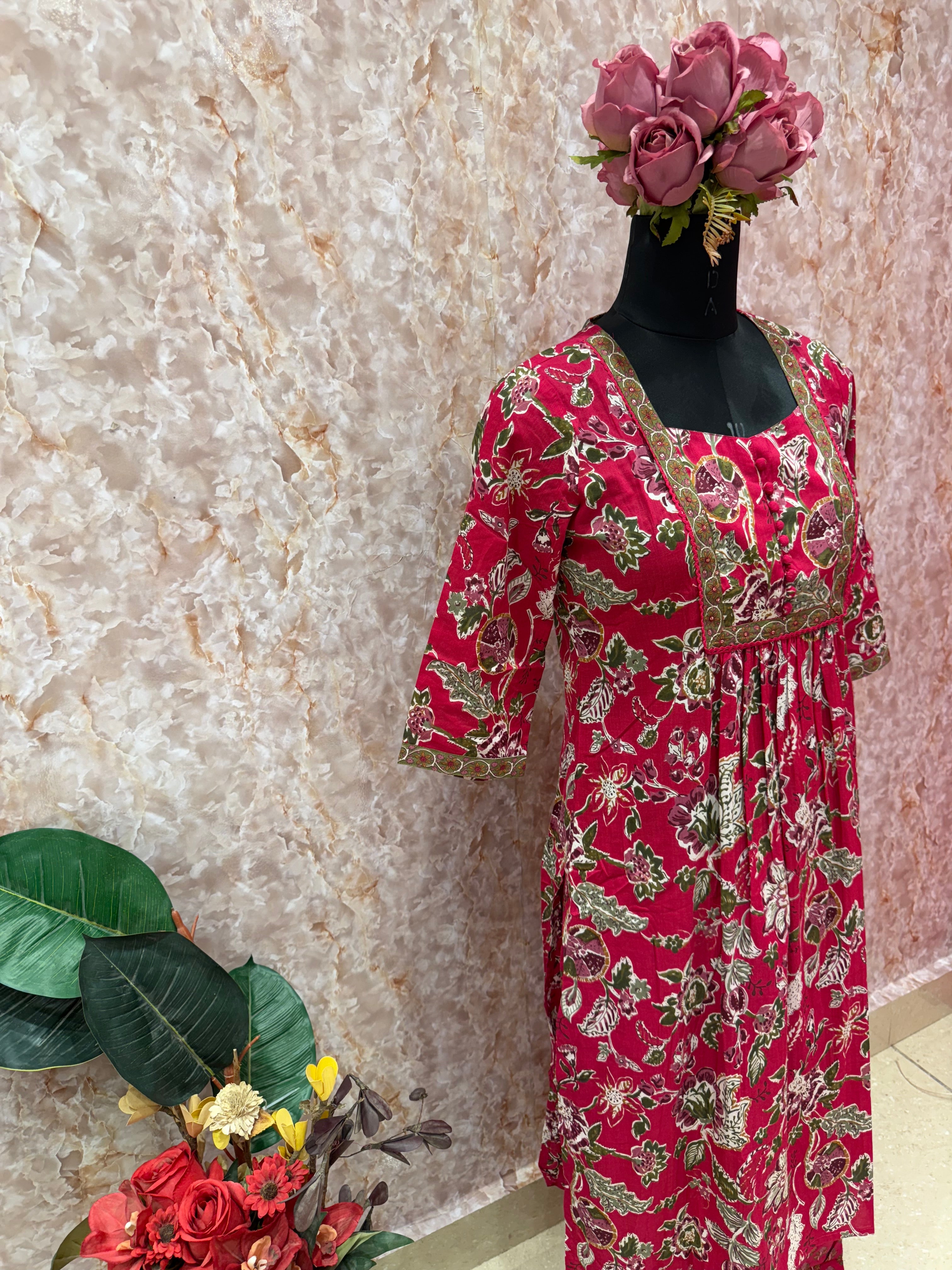 Vibrant Magenta Embroidered Suit Set with Traditional Detailing