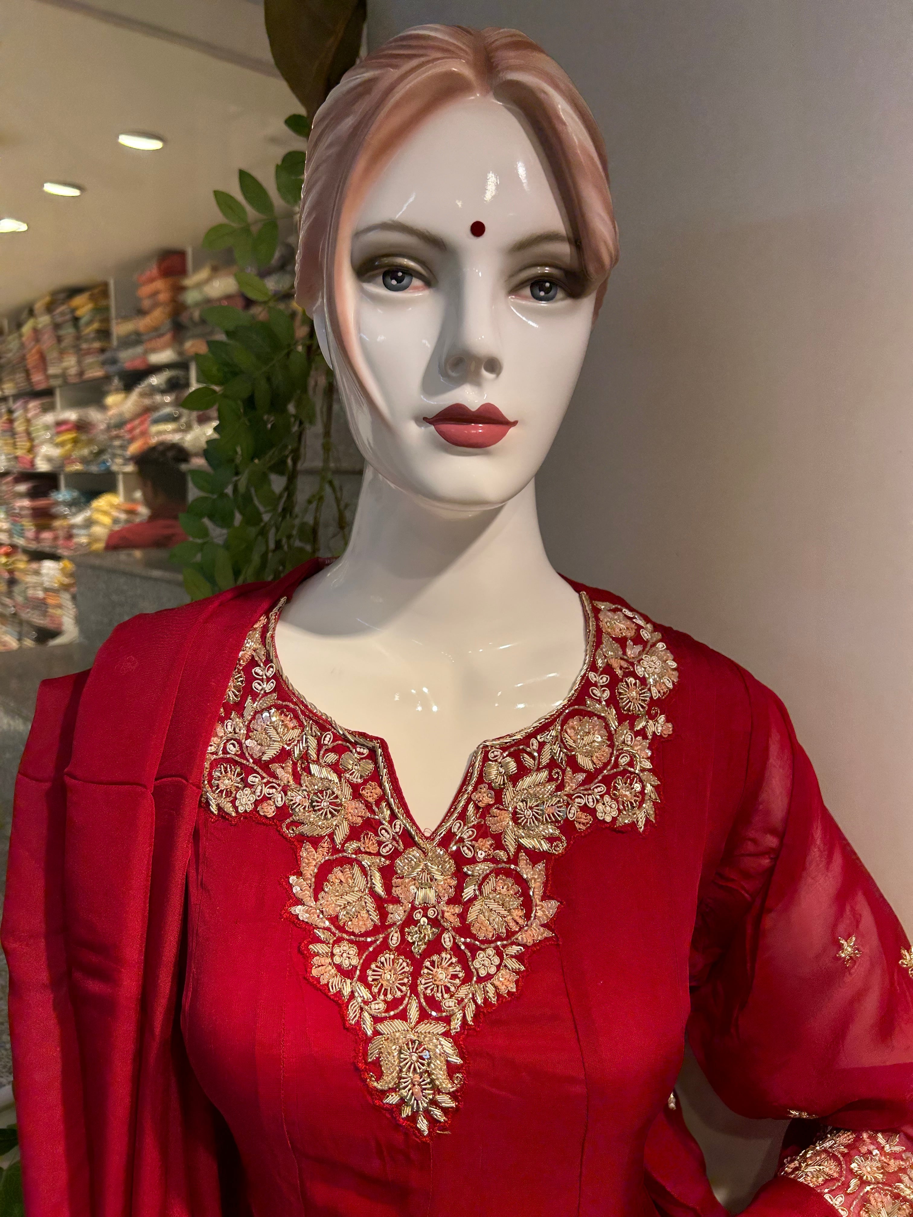 Maroon Pure Suit With Zardosi Work
