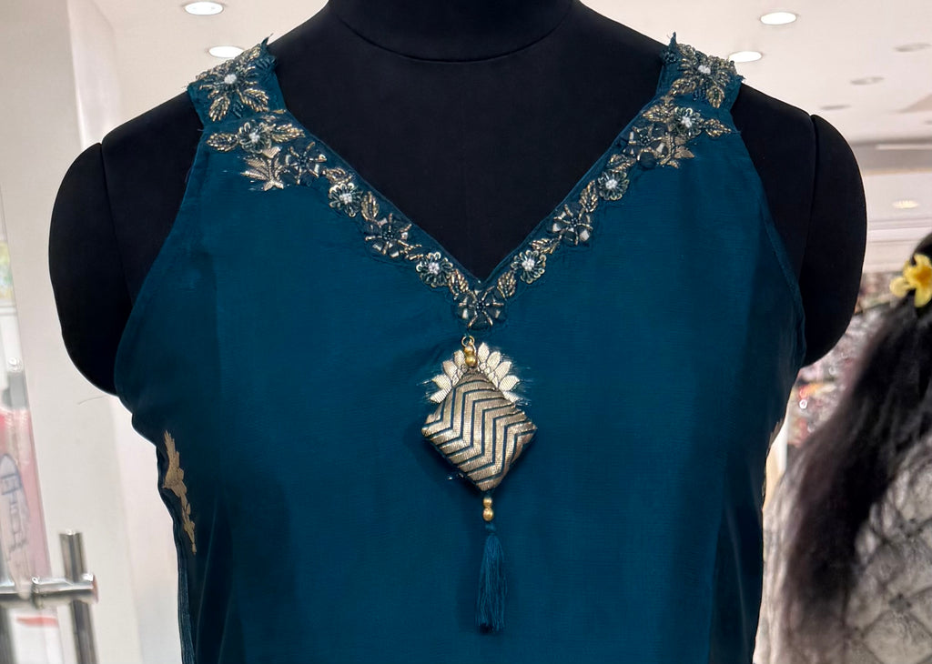 Luxurious Teal Blue Silk Kurta Set