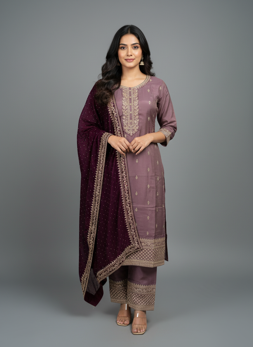 Exclusive Mauve Silk Kurta Set