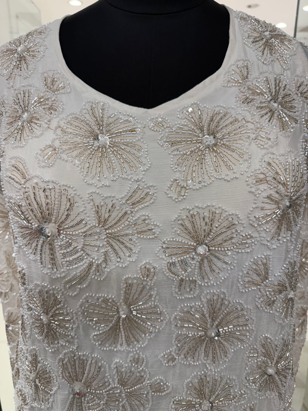 Pearl White Georgette Full-Sleeve Plazzo Suit with Dupatta