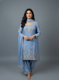 Powder Blue Floral Embroidered Kurta Set