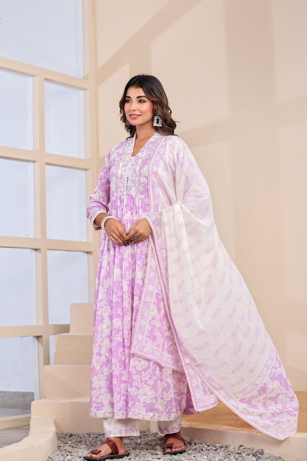Anarkali Onion Pink Cotton Suit
