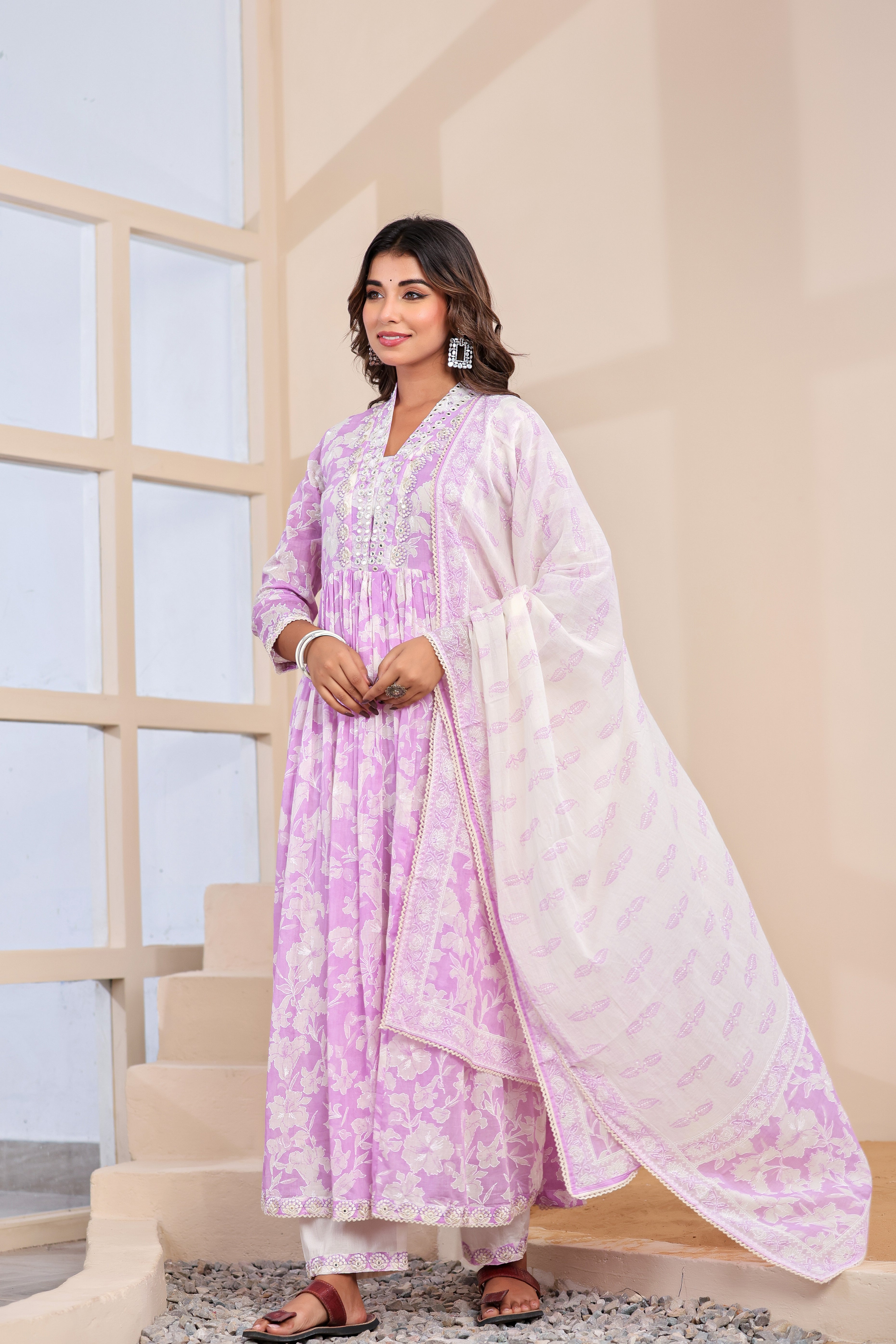Anarkali Onion Pink Cotton Suit
