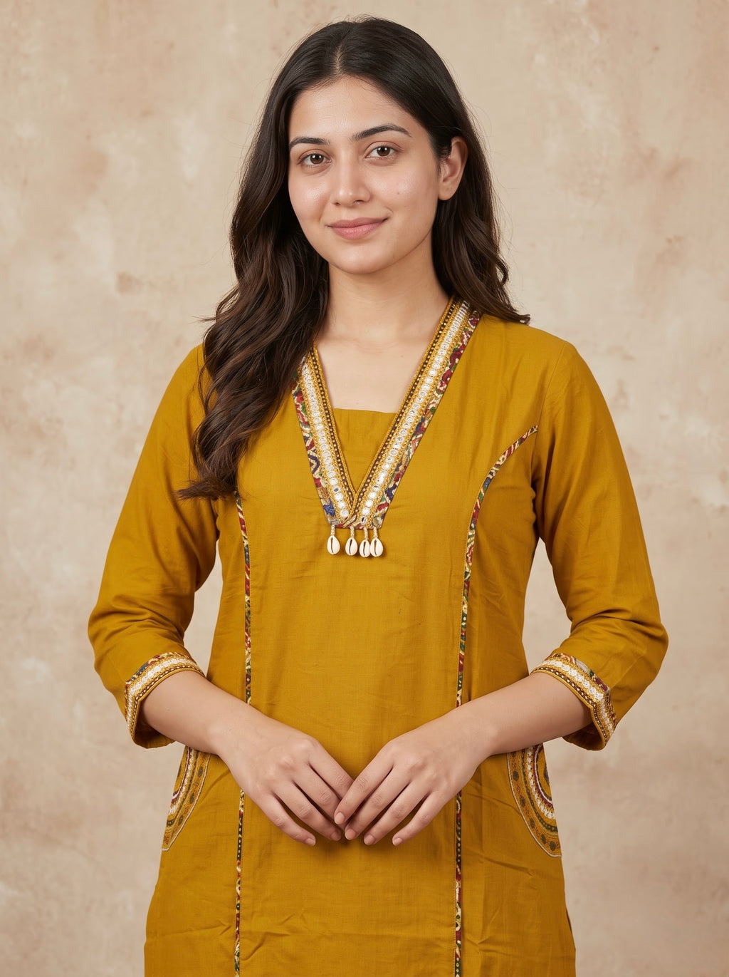 Mustard Yellow Premium Cotton Kurta Set with Kalamkari Dupatta