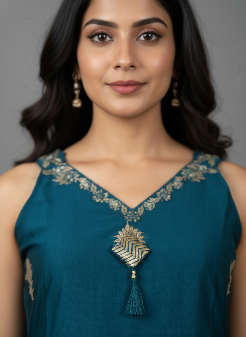 Luxurious Teal Blue Silk Kurta Set