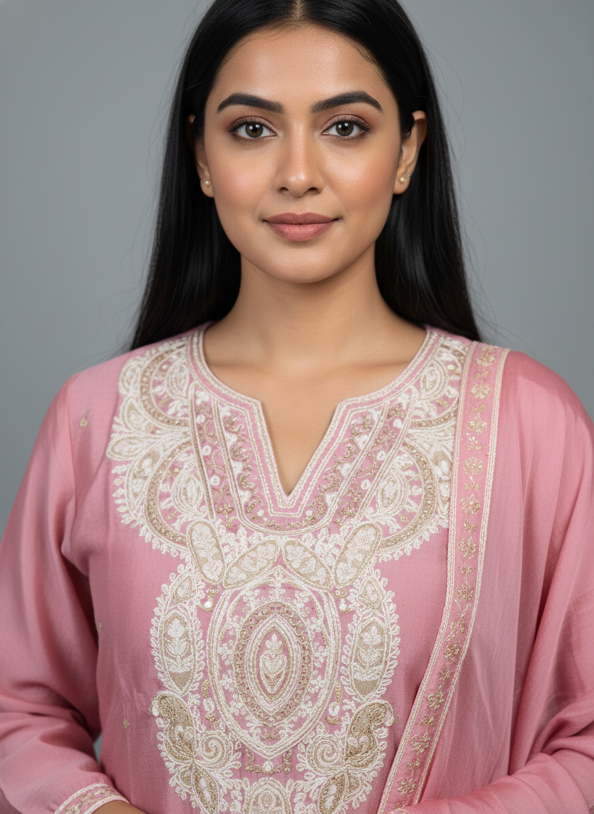 Blush Pink Silk Embroidered Palazzo Suit Set