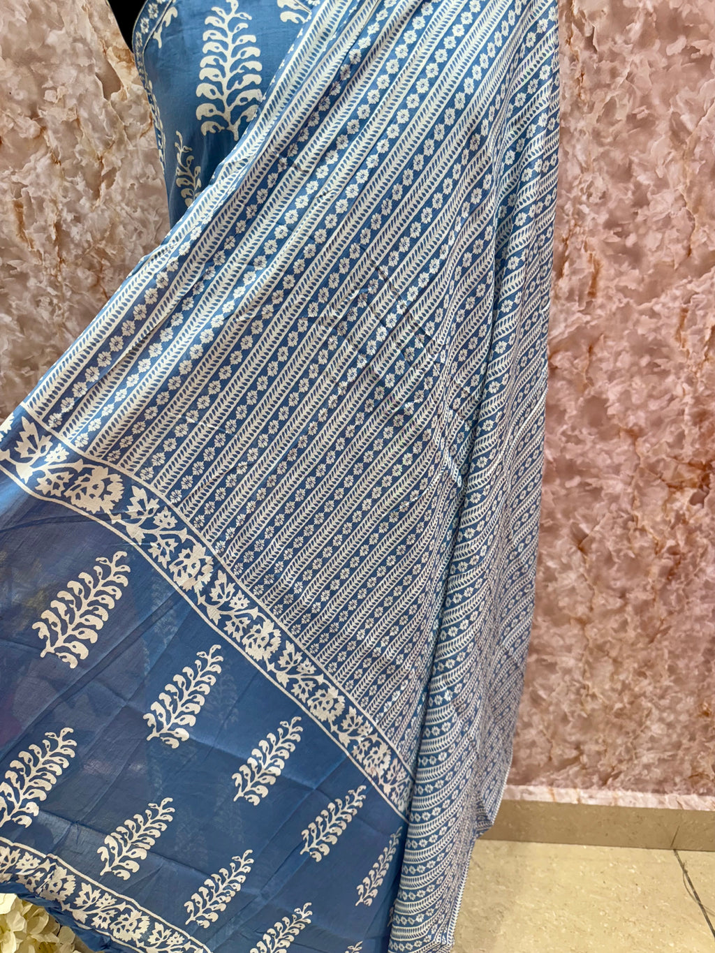 Elegant Indigo Handblock Printed Cotton Suit Set