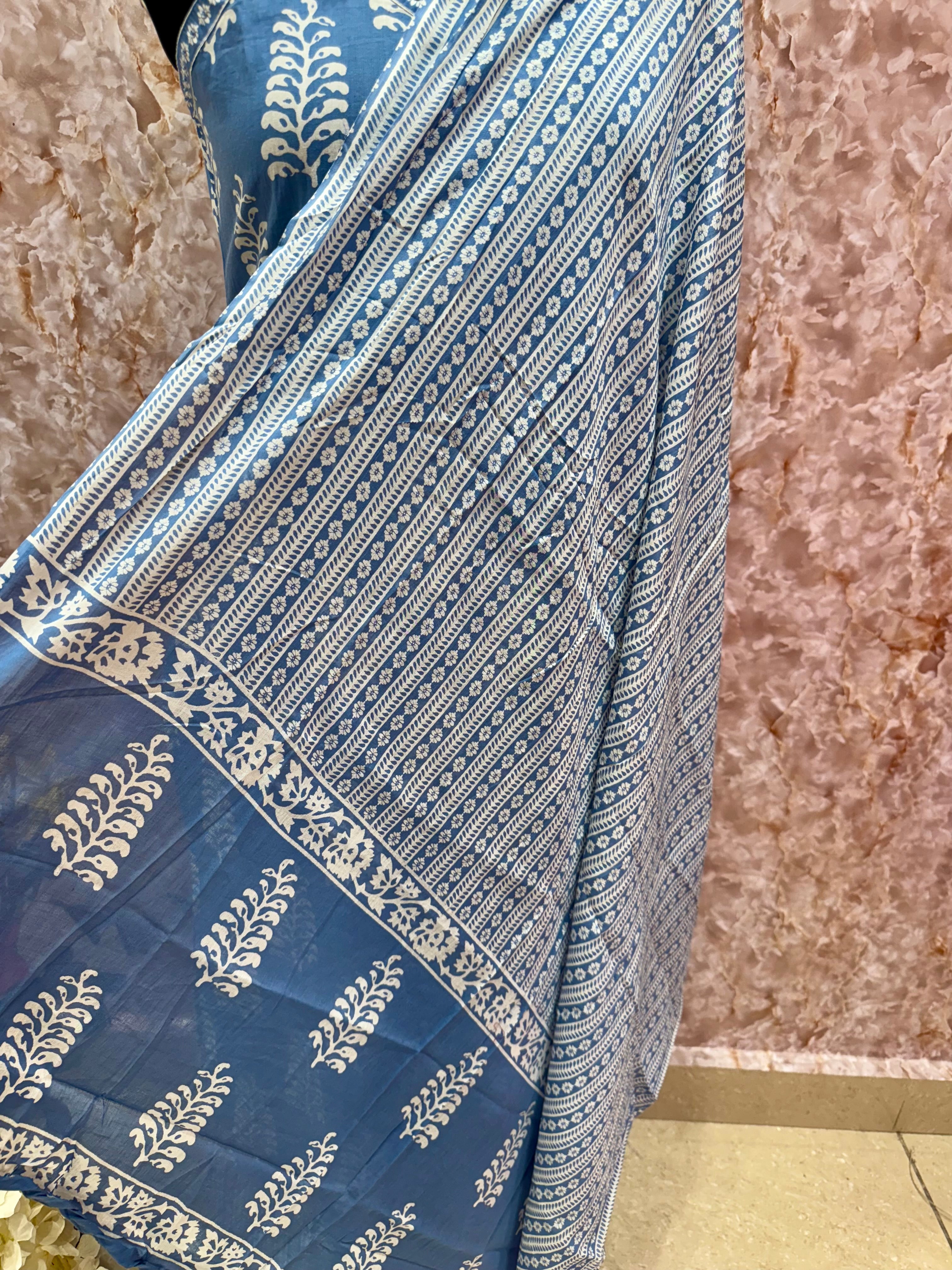 Elegant Indigo Handblock Printed Cotton Suit Set