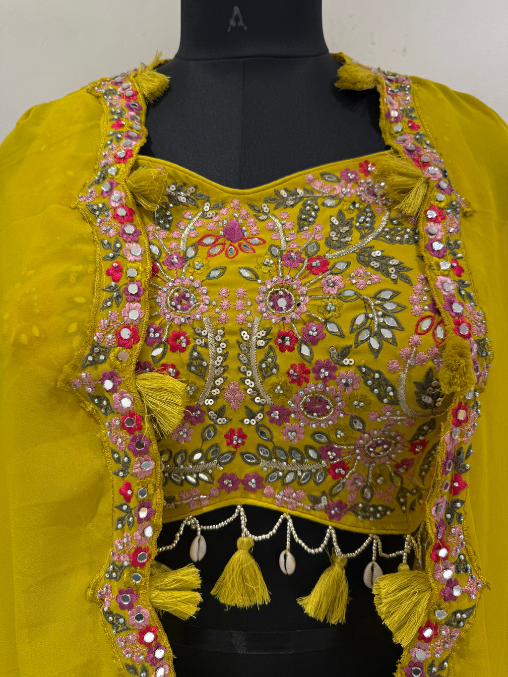 Haldi/Mehendi Georgette Indo with Floral Embroidered Cape