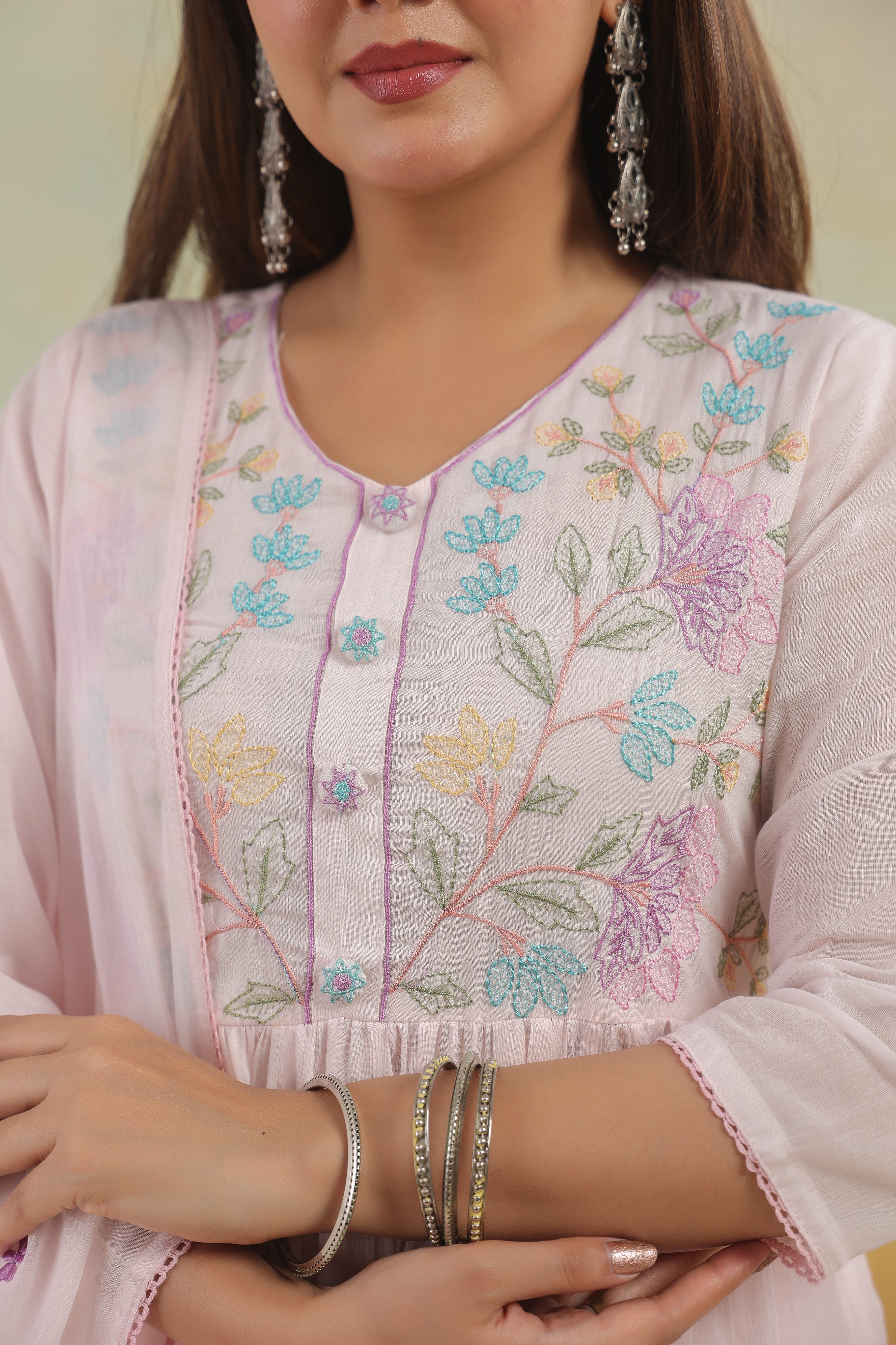 Anarkali Pastel Pink Mul  Cotton Suit