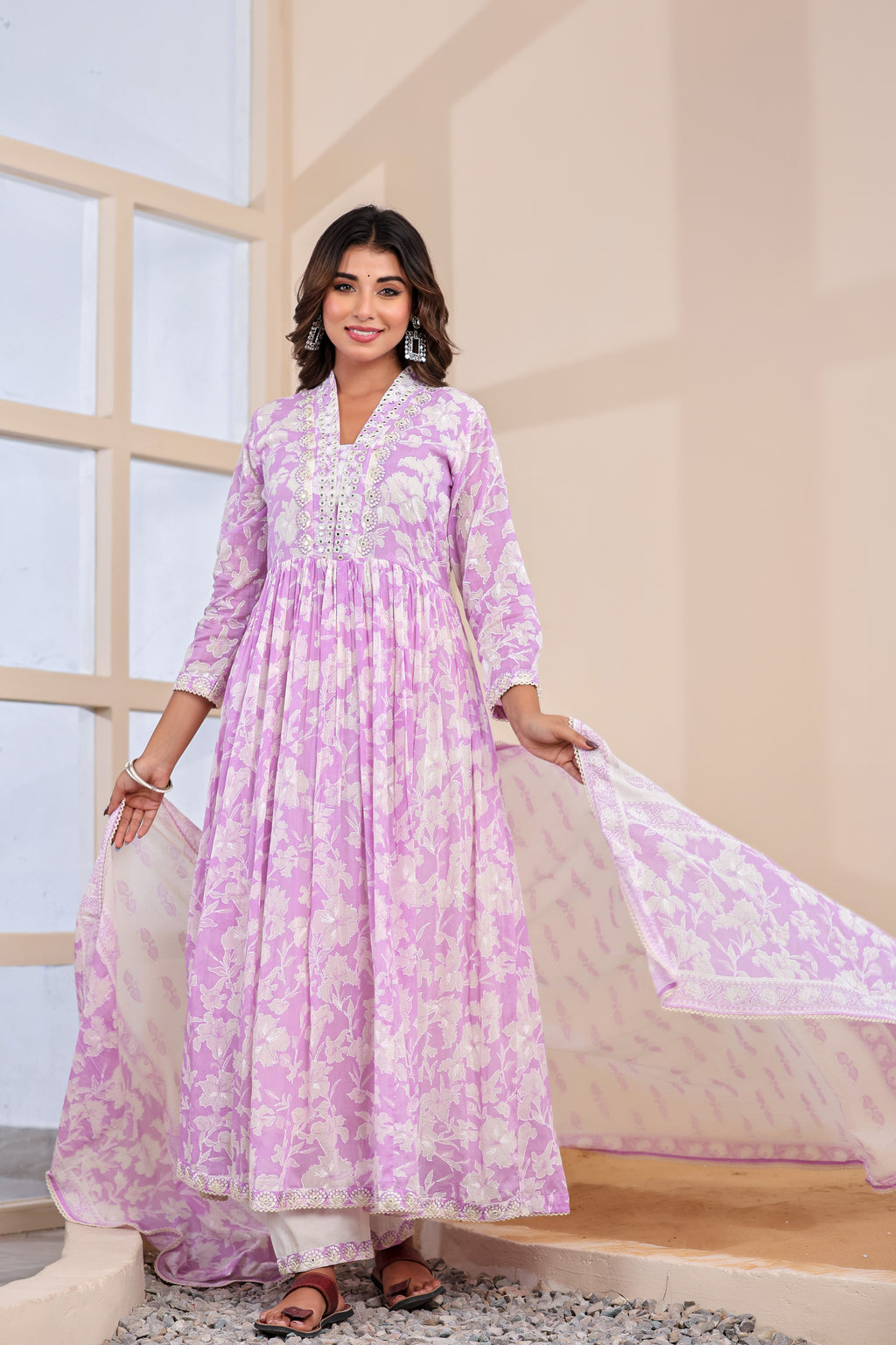 Anarkali Onion Pink Cotton Suit
