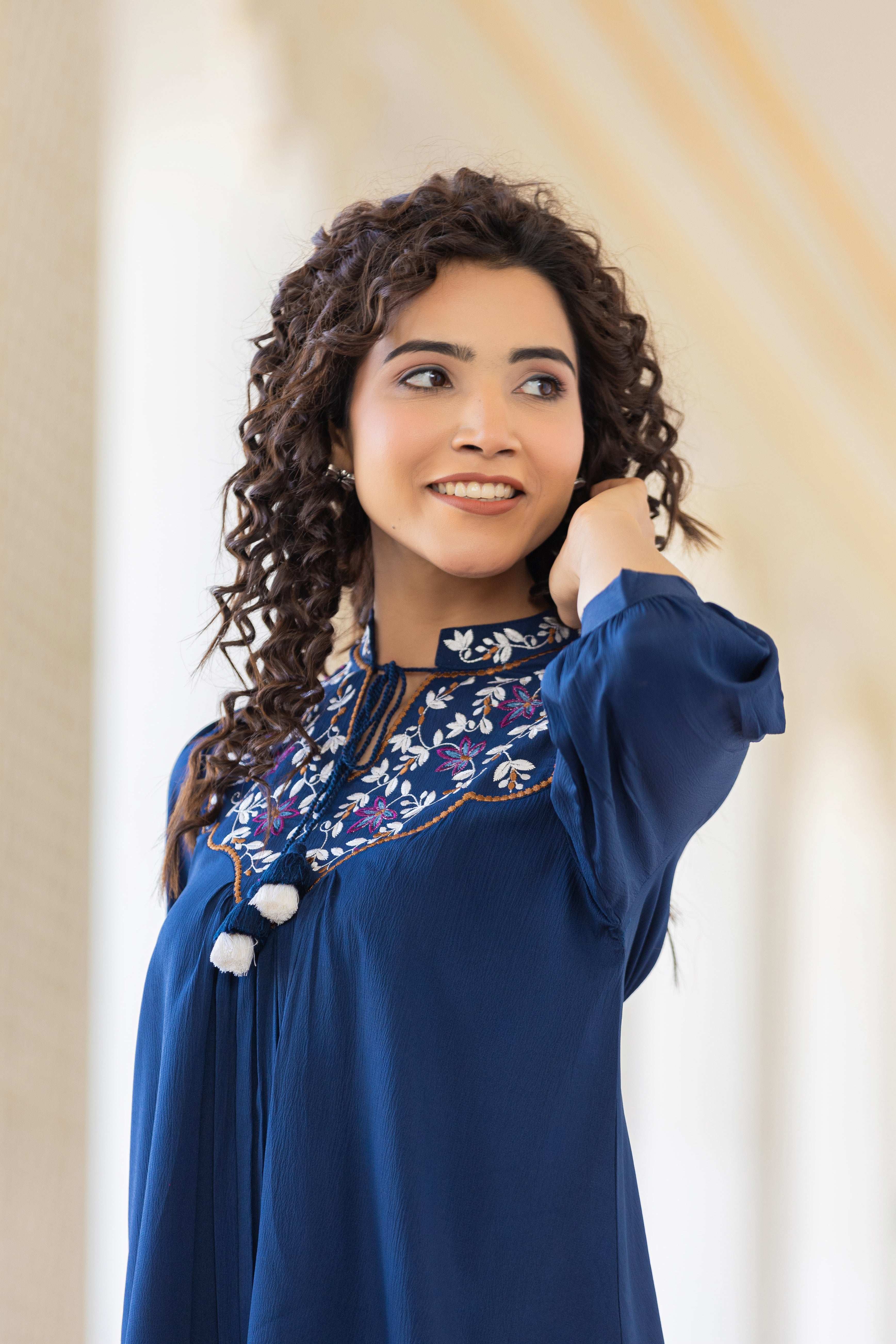 Blue Top With Resham Work