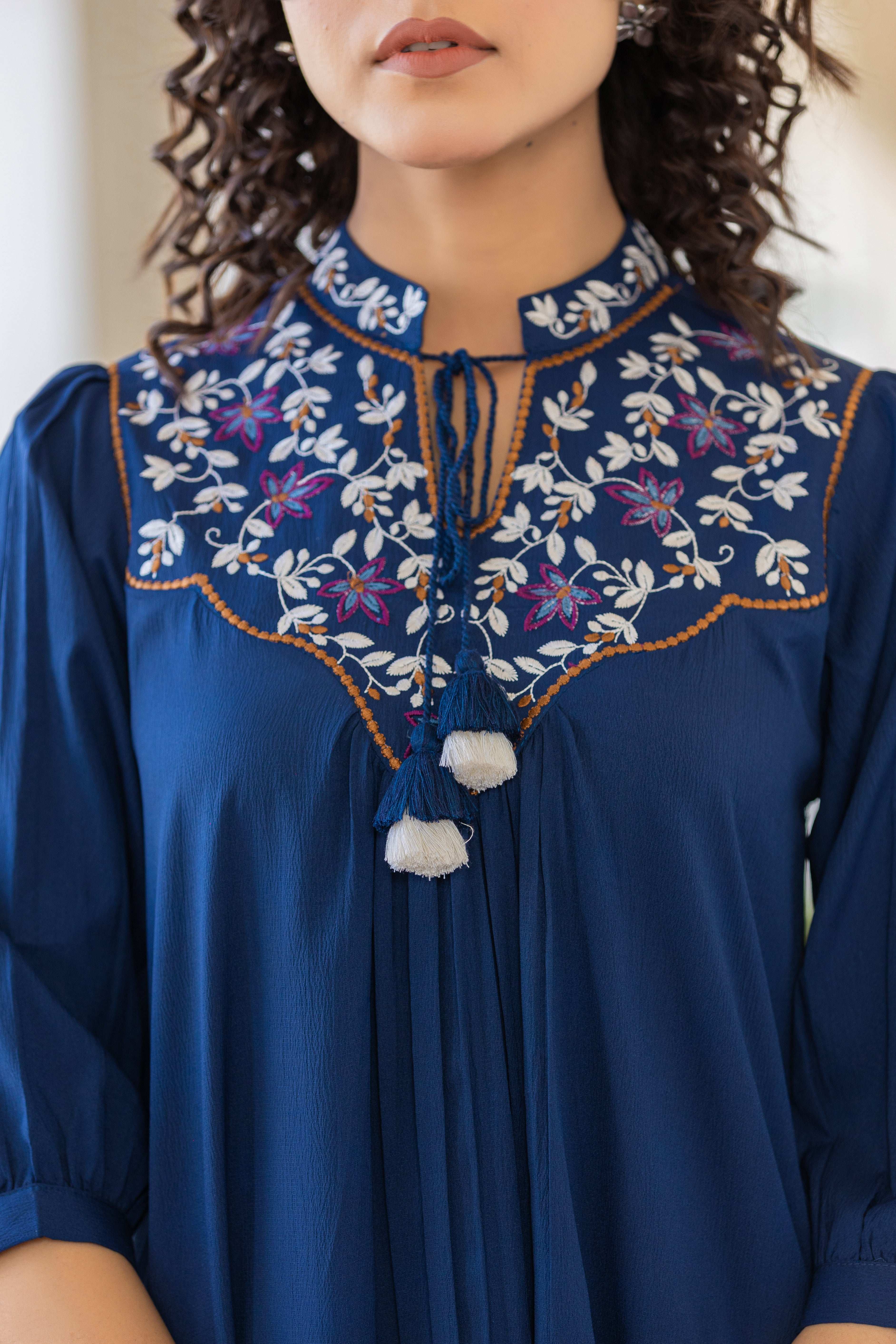 Blue Top With Resham Work
