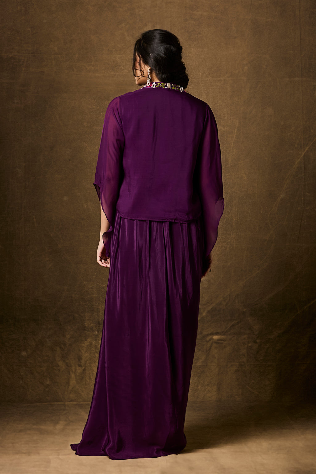 Purple Draped Skirt Set with Embroidered Jacket