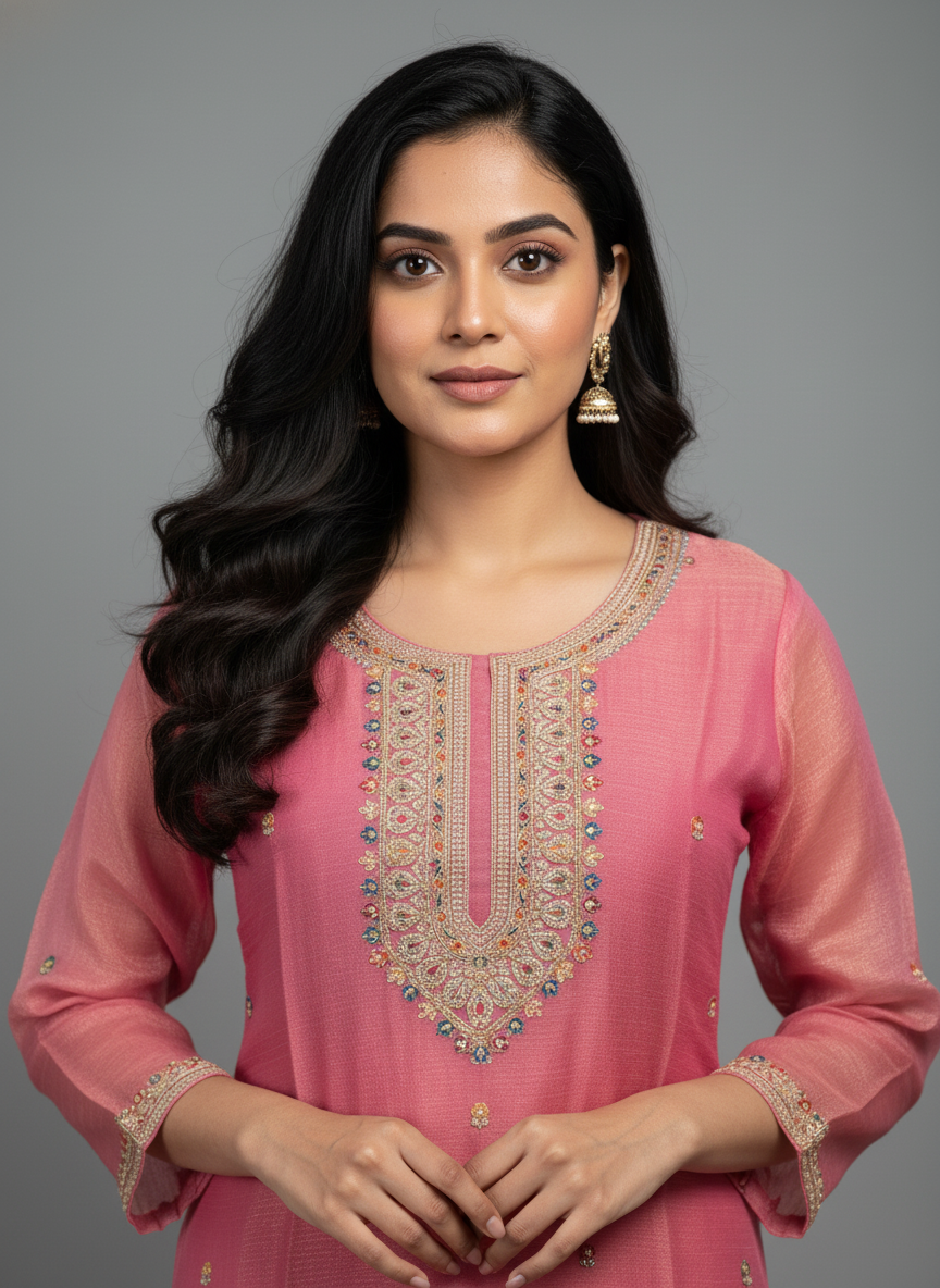 The Amara Floral Embroidered Suit Set - Pink