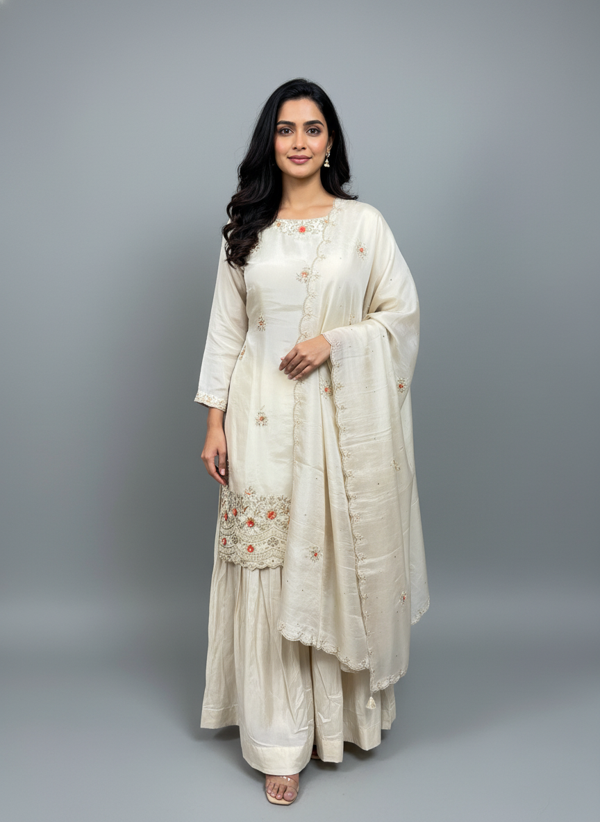 The Sangeet" — Ivory Embroidered Sharara Set