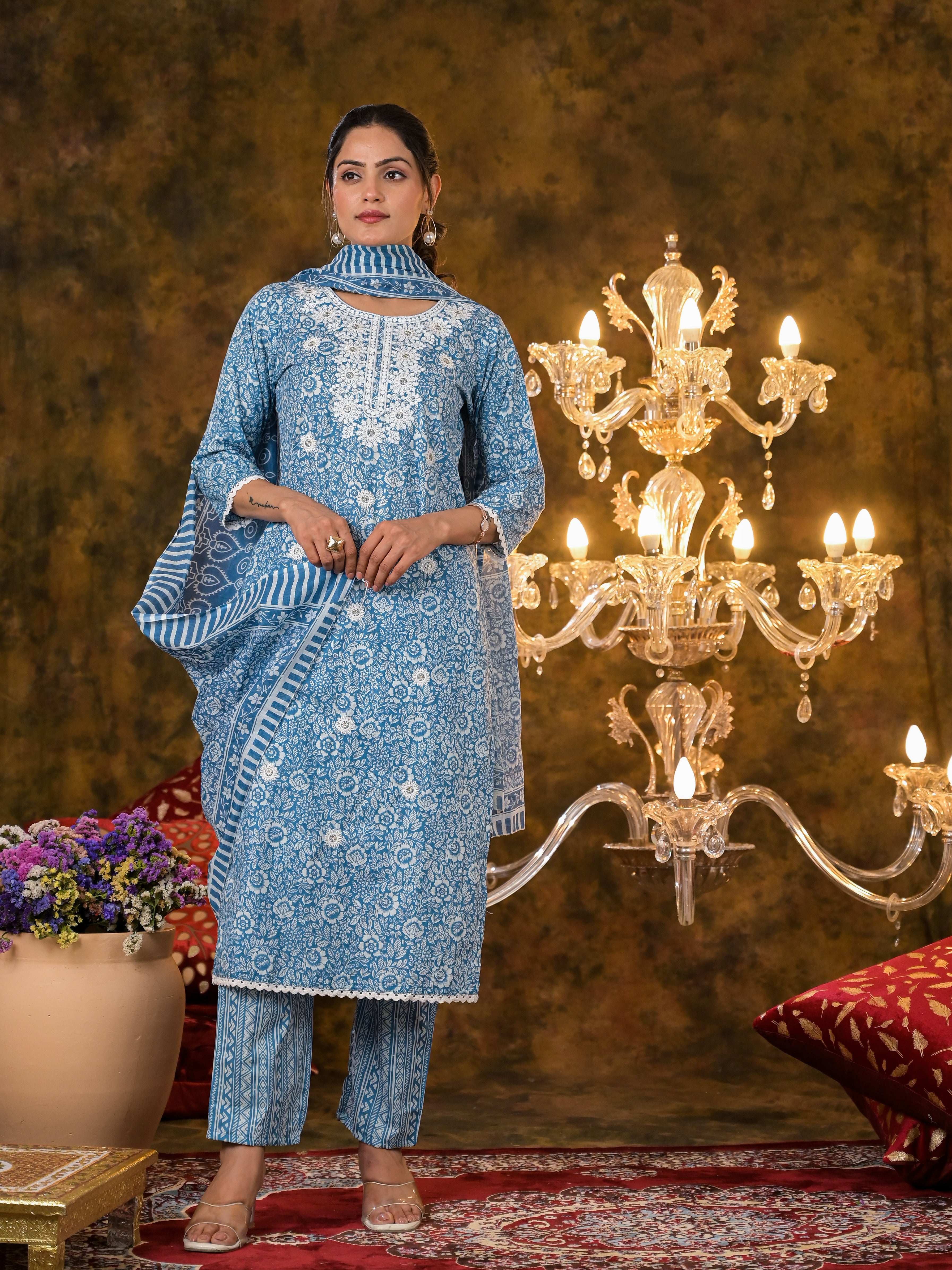 Blue Suit With Resham Work