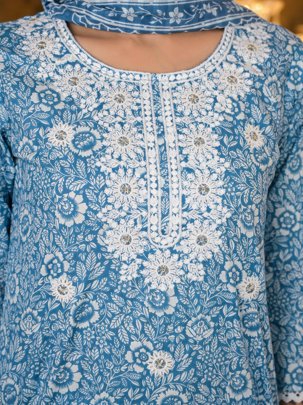 Blue Suit With Resham Work