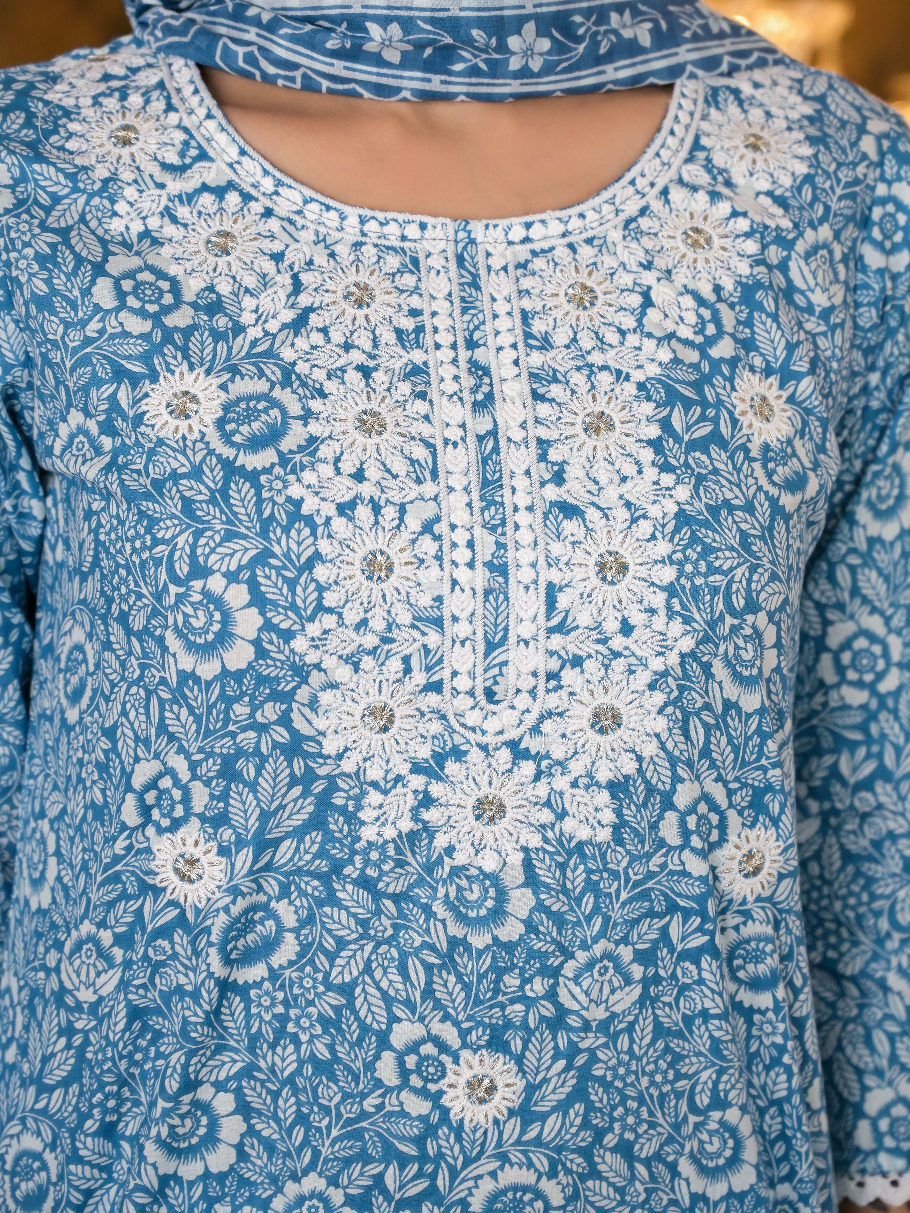 Blue Suit With Resham Work