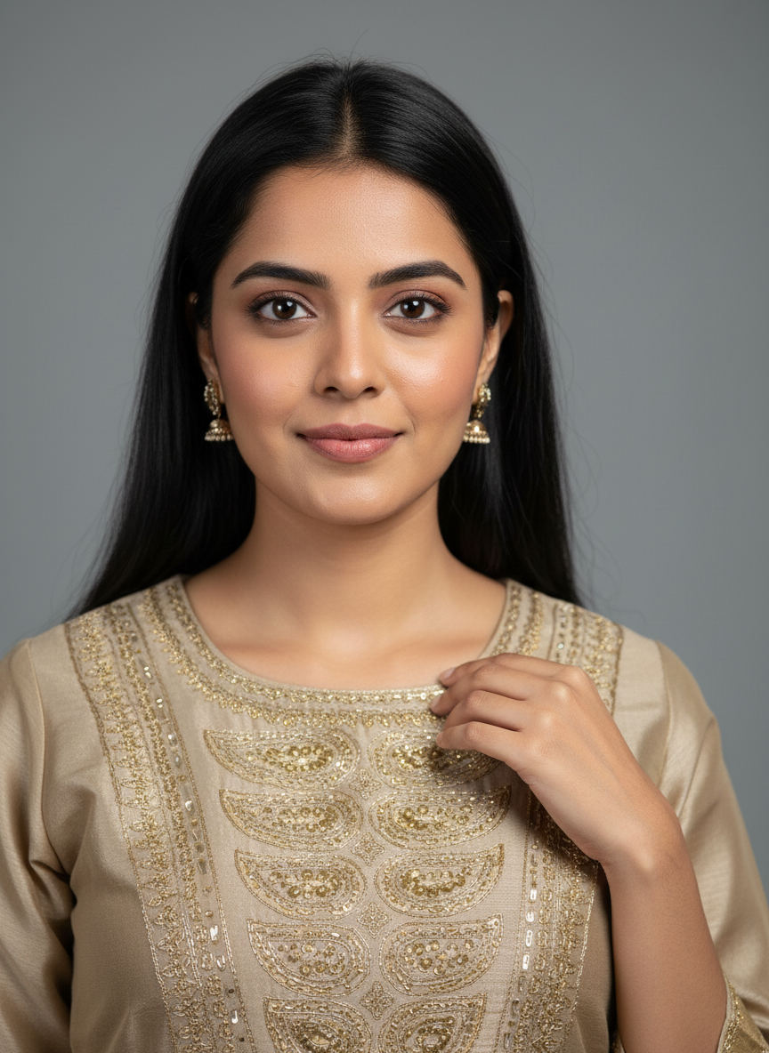 Champagne Gold Pure Tissue Silk Hand-Embroidered Suit Set