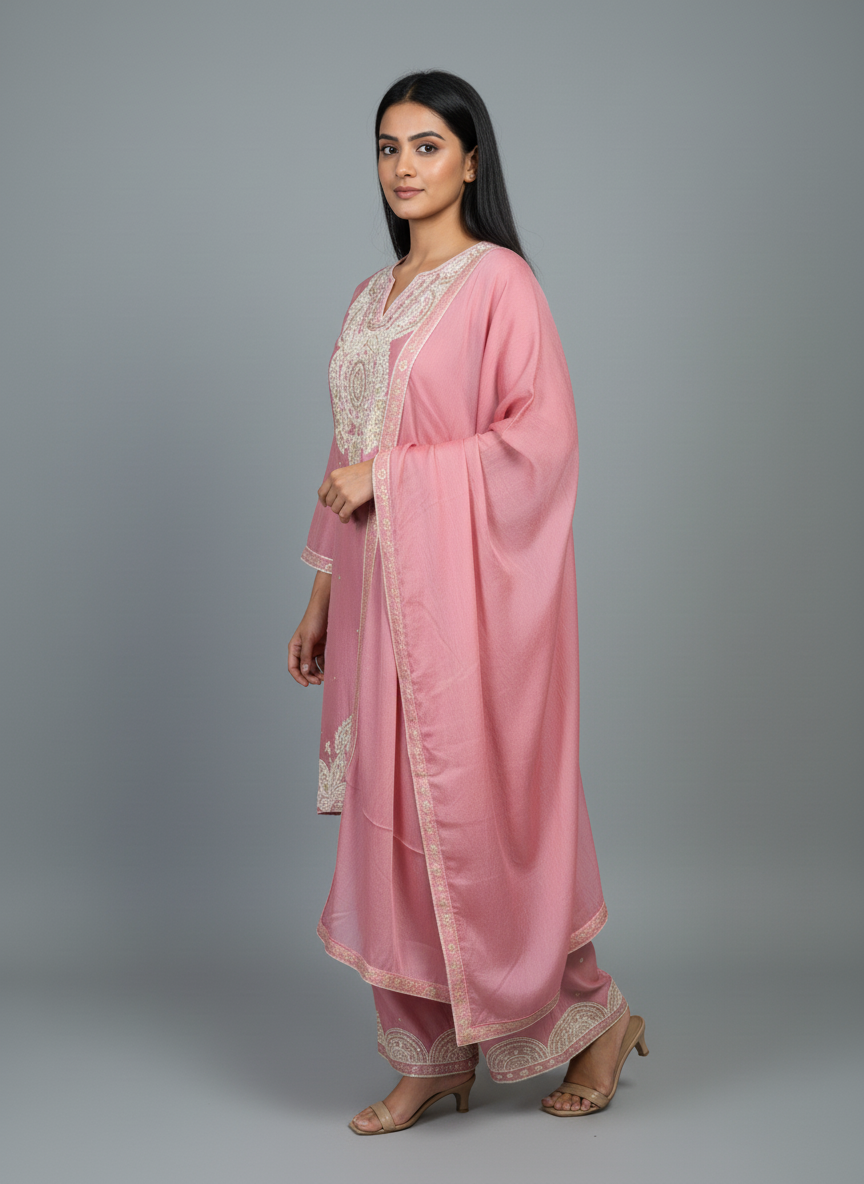 Blush Pink Silk Embroidered Palazzo Suit Set