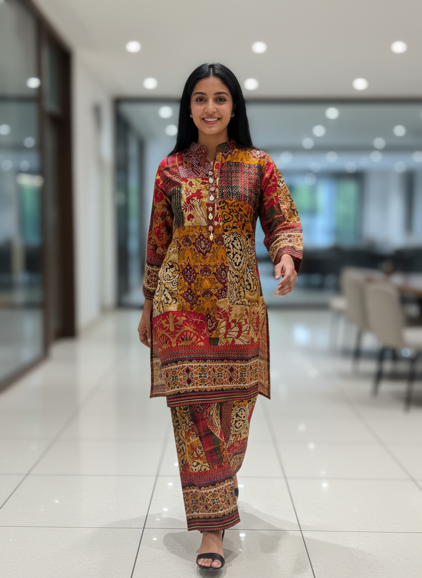 Vintage Ajrakh Patchwork Co-Ord Set – Cotton Two-Piece