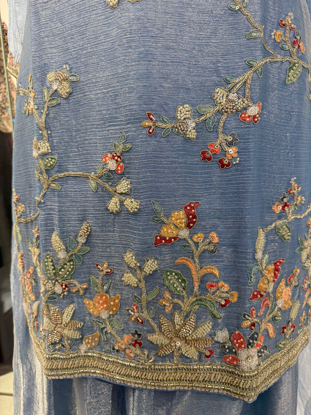 Powder Blue Floral Embroidered Kurta Set