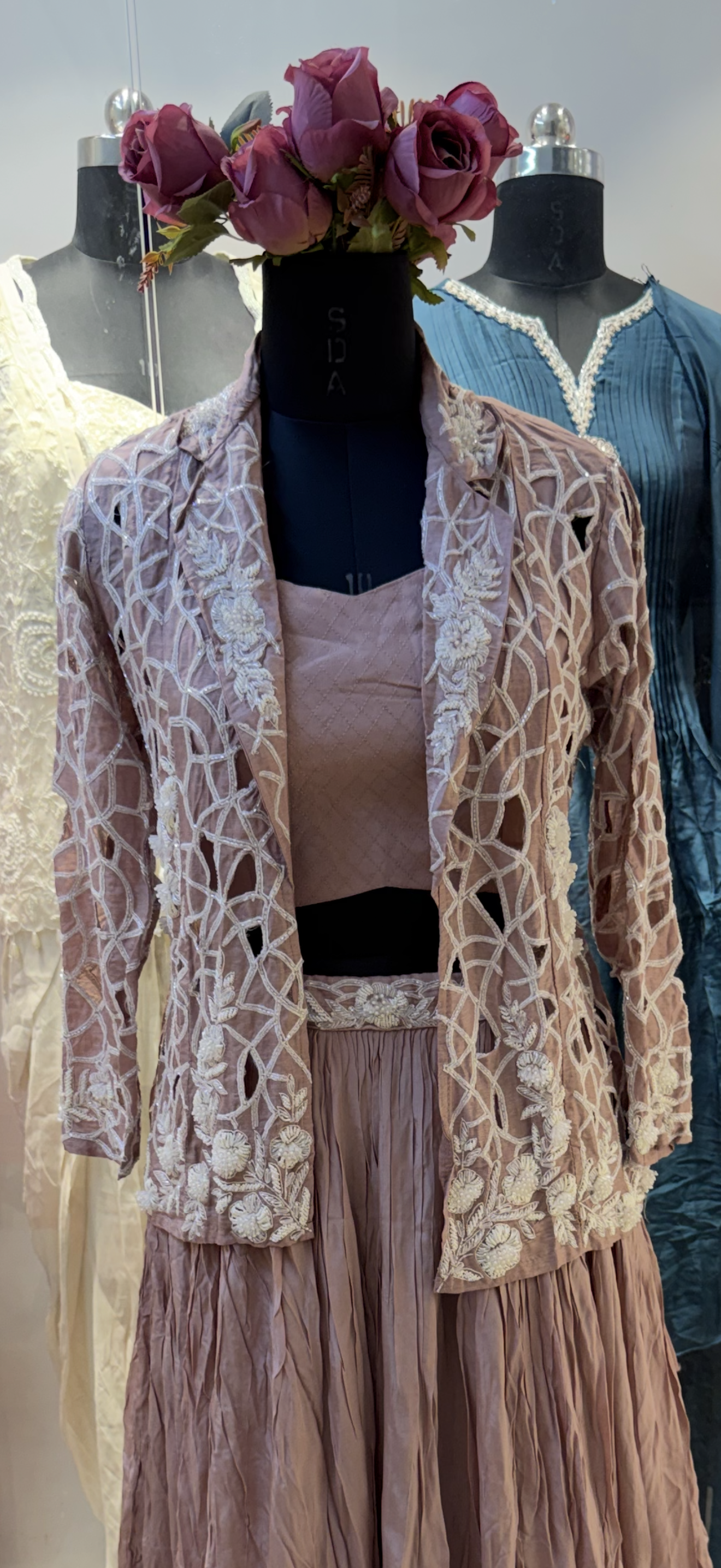 Lavender Embroidered Jacket Lehenga Set - Exquisite Crepe Ensemble