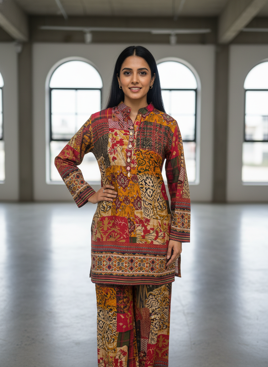 Vintage Ajrakh Patchwork Co-Ord Set – Cotton Two-Piece