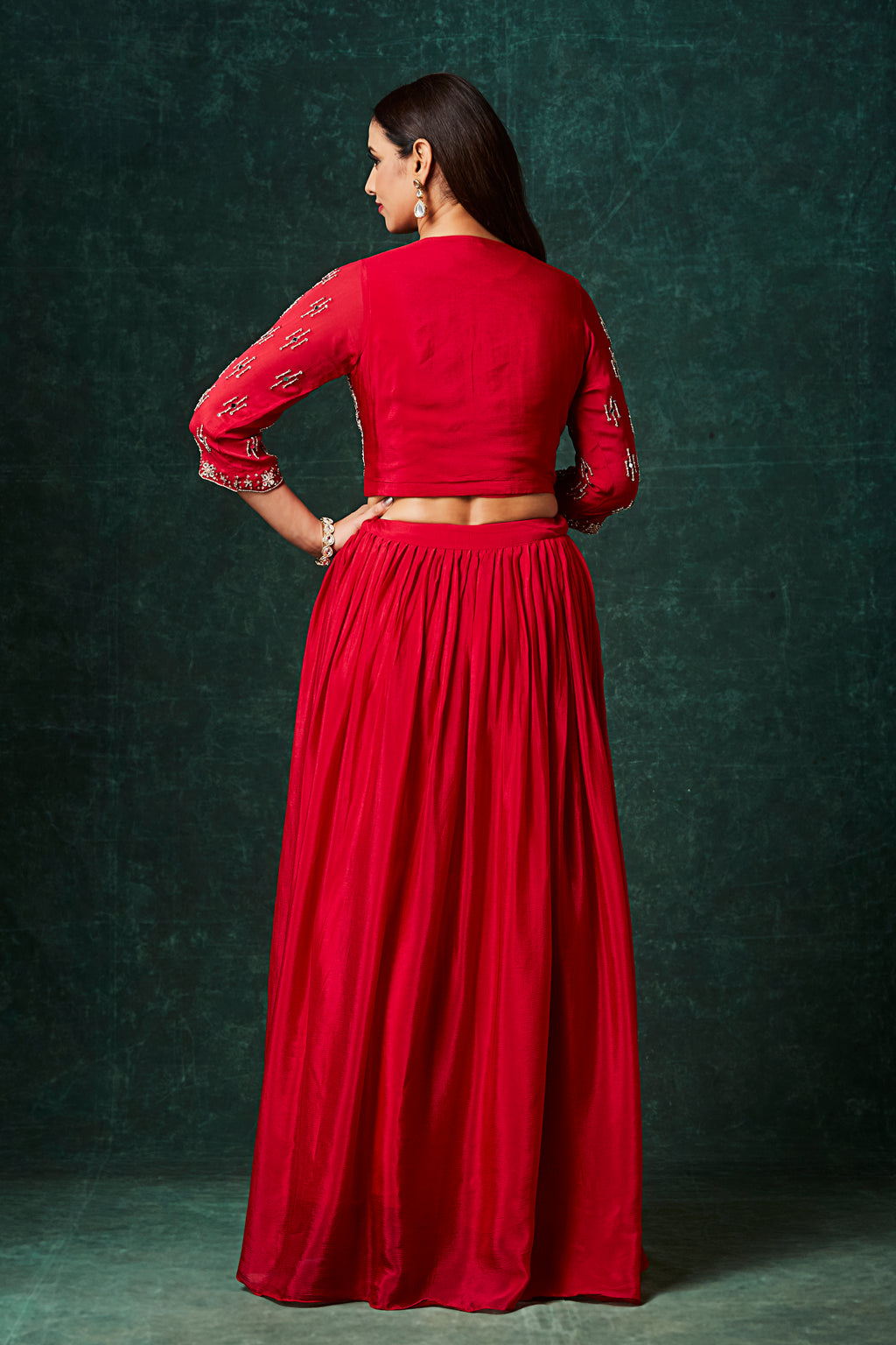 The Crimson Red Lehenga Set with Embroidered Jacket