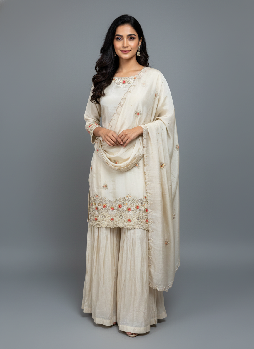 The Sangeet" — Ivory Embroidered Sharara Set