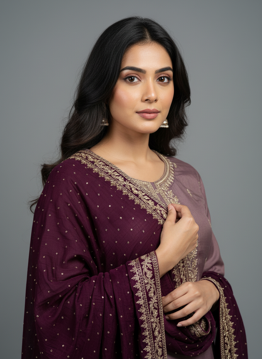 Exclusive Mauve Silk Kurta Set